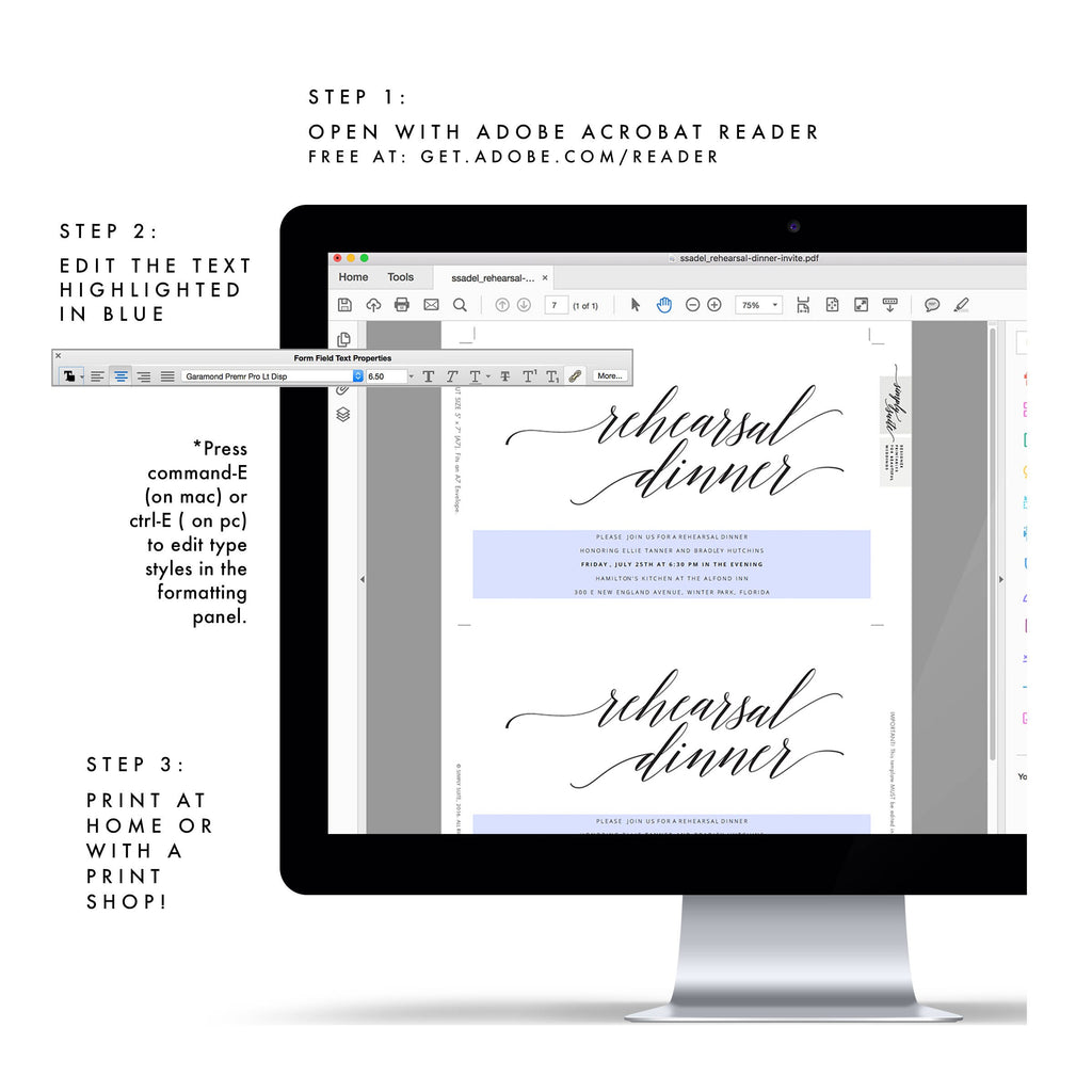 Elegant Calligraphy Rehearsal Dinner Invitation Template (PDF)