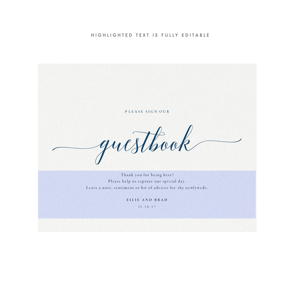 Navy Blue Wedding Guest Book Sign: Printable Template (PDF)