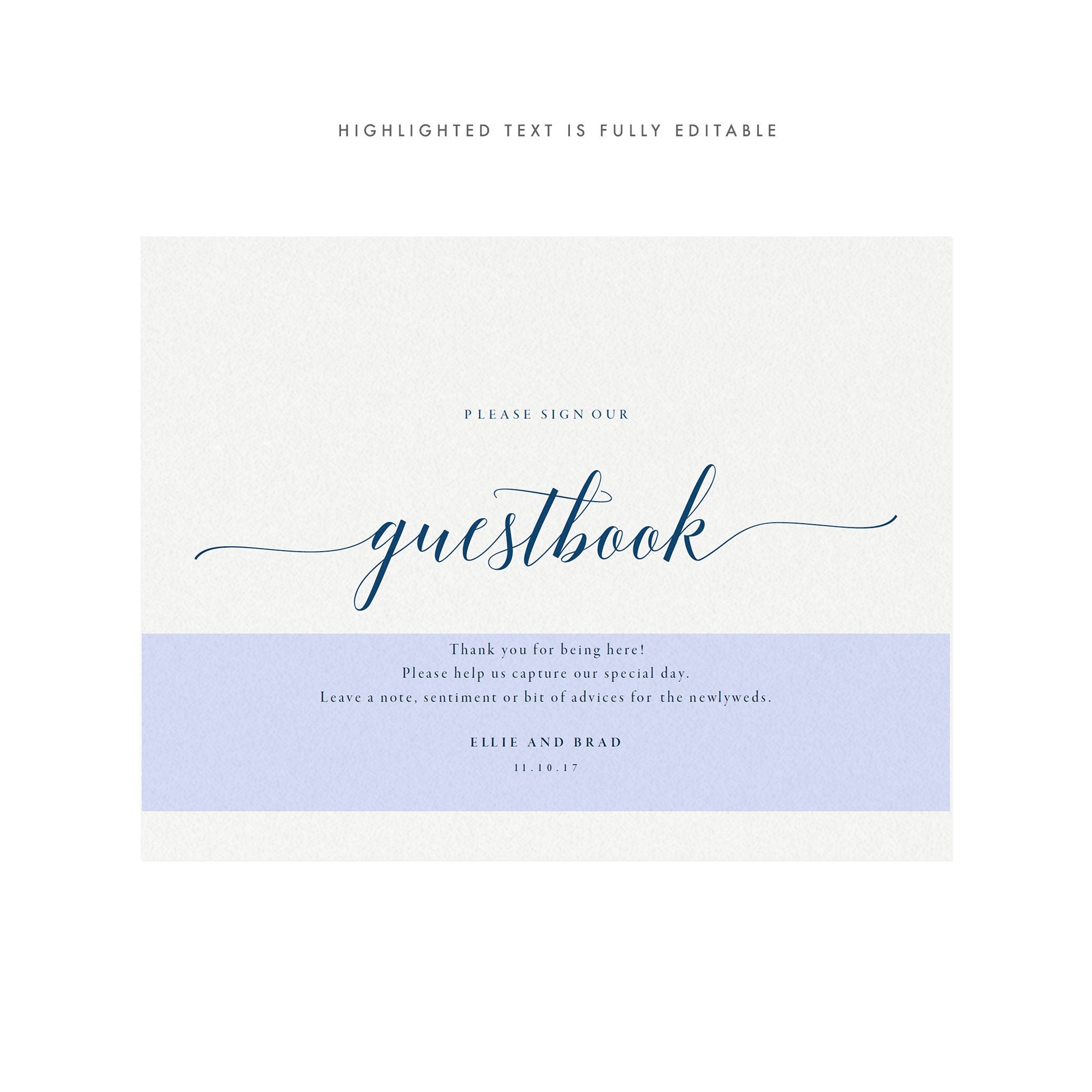 Navy Blue Wedding Guest Book Sign: Printable Template (PDF)