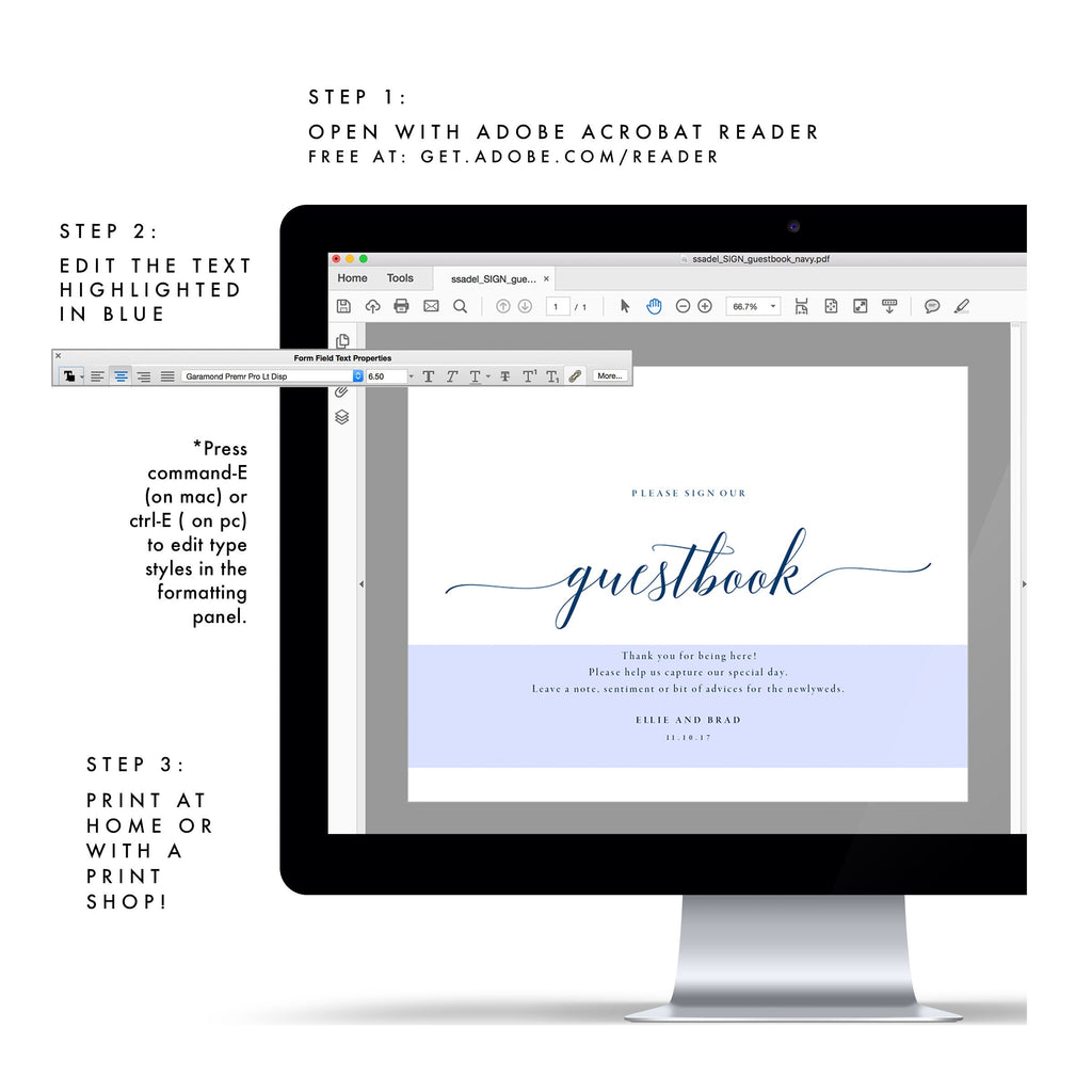Navy Blue Wedding Guest Book Sign: Printable Template (PDF)