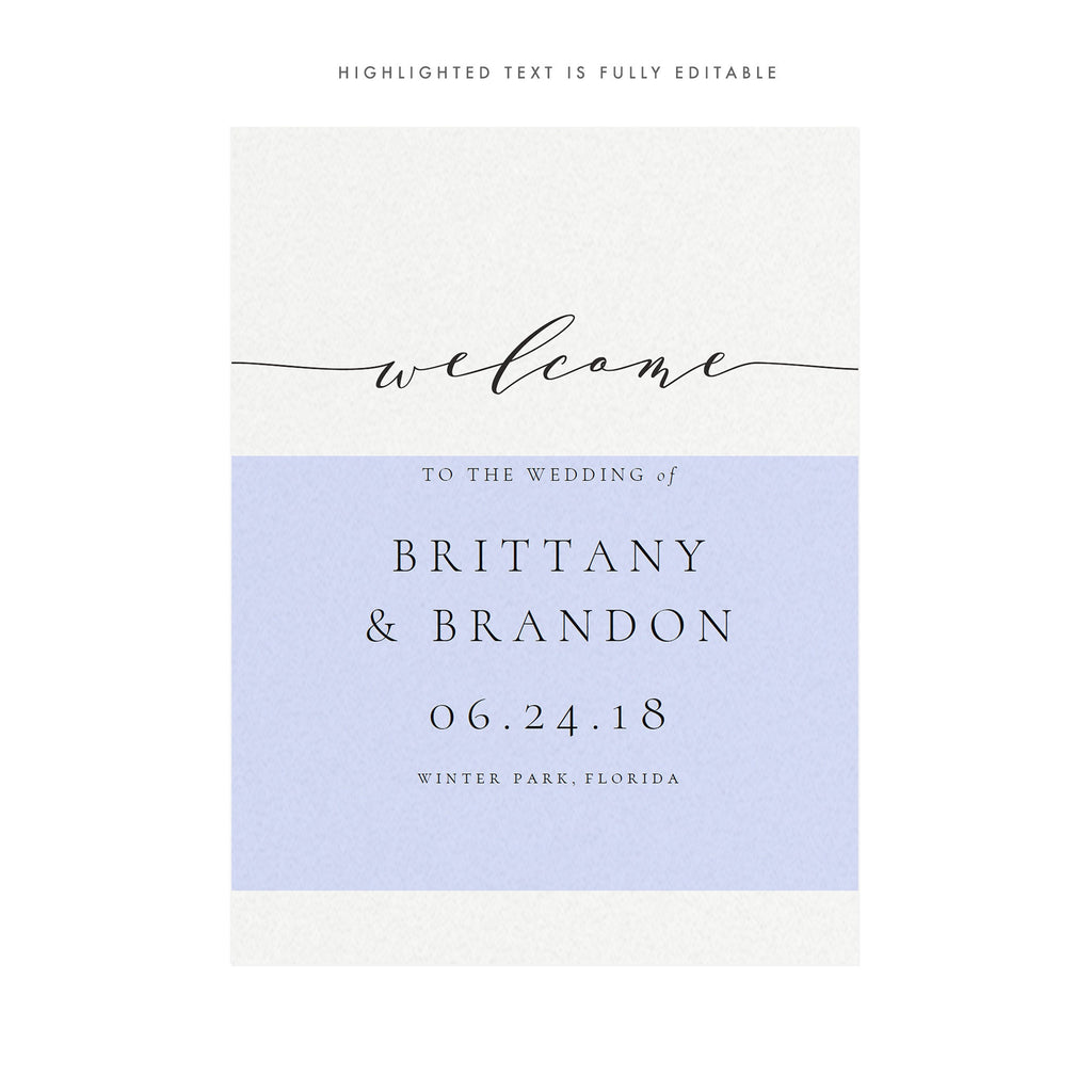 Calligraphy Wedding Welcome Sign Template: Melia Printable (PDF)
