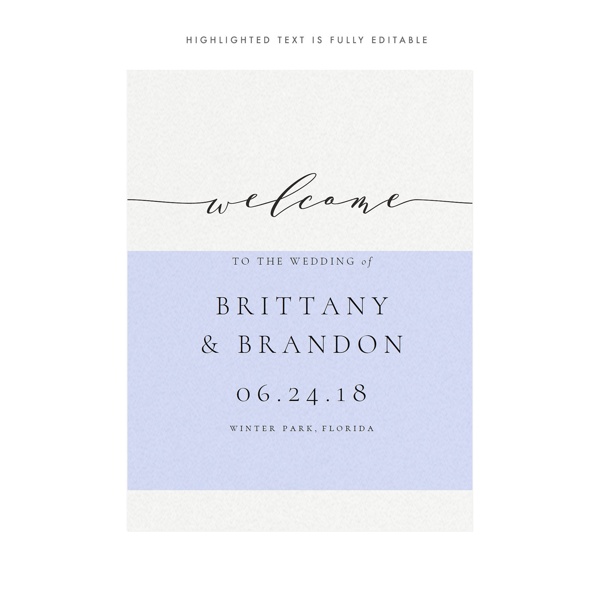 Calligraphy Wedding Welcome Sign Template: Melia Printable (PDF)