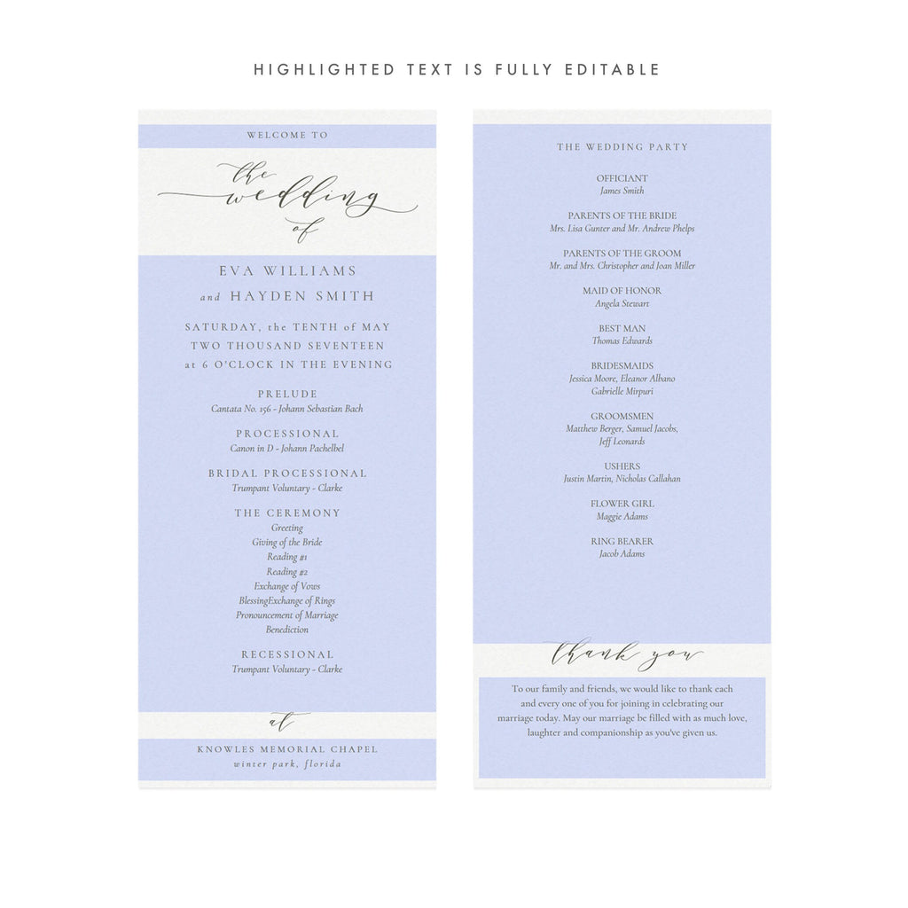 Slate Gray Calligraphy Wedding Program Template (PDF)