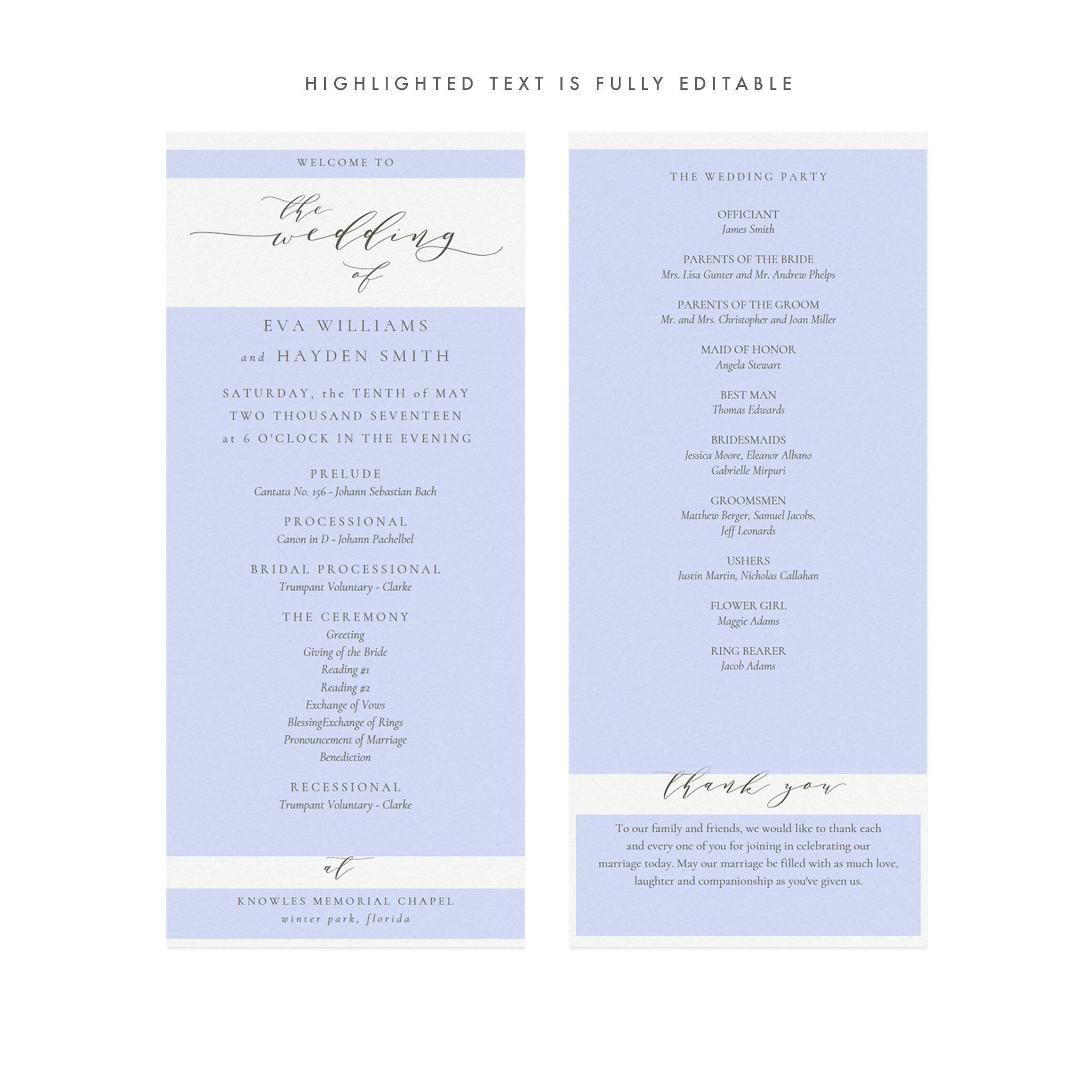 Slate Gray Calligraphy Wedding Program Template (PDF)
