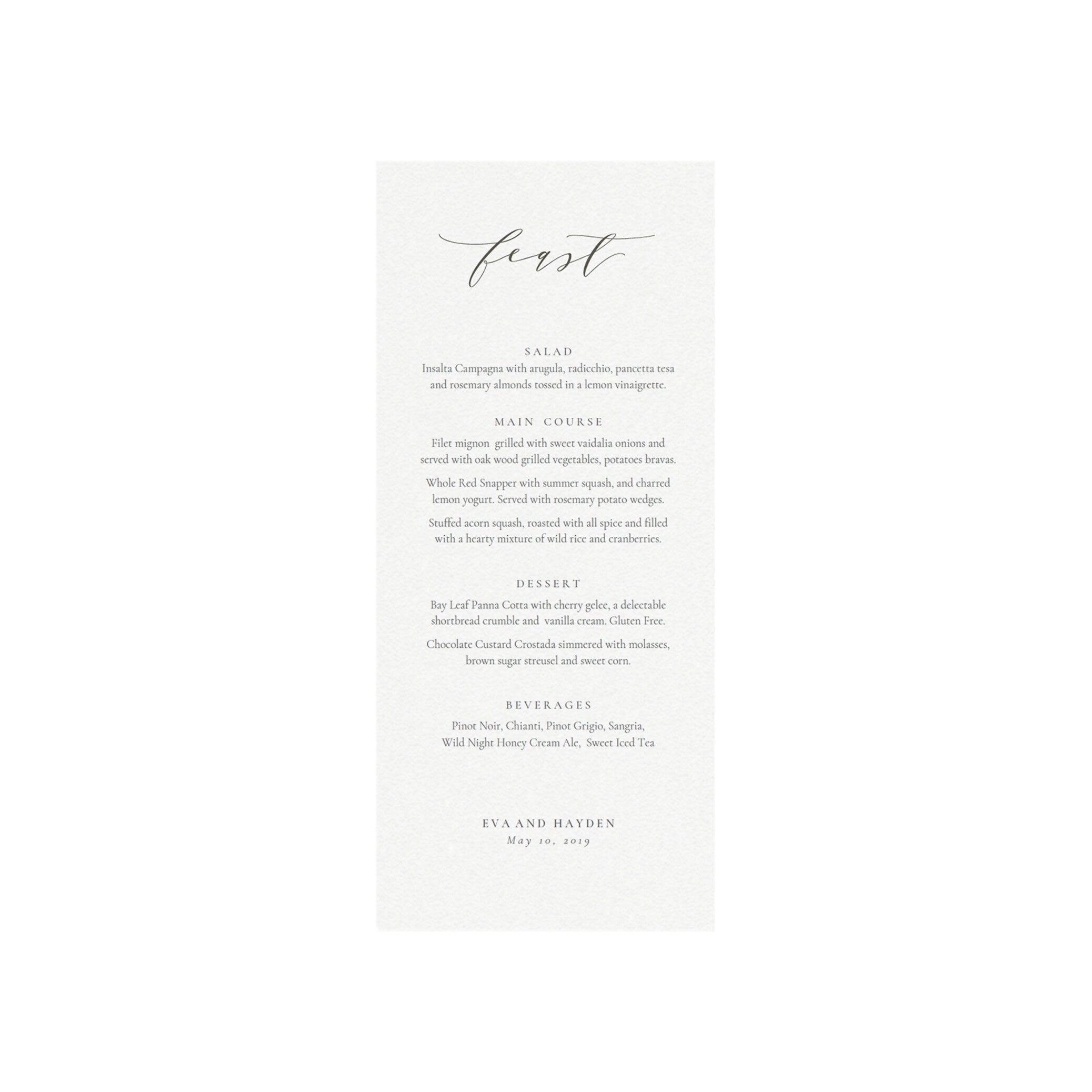 Slate Gray Calligraphy Wedding Menu Template 4x9.25 (PDF Instant Download)