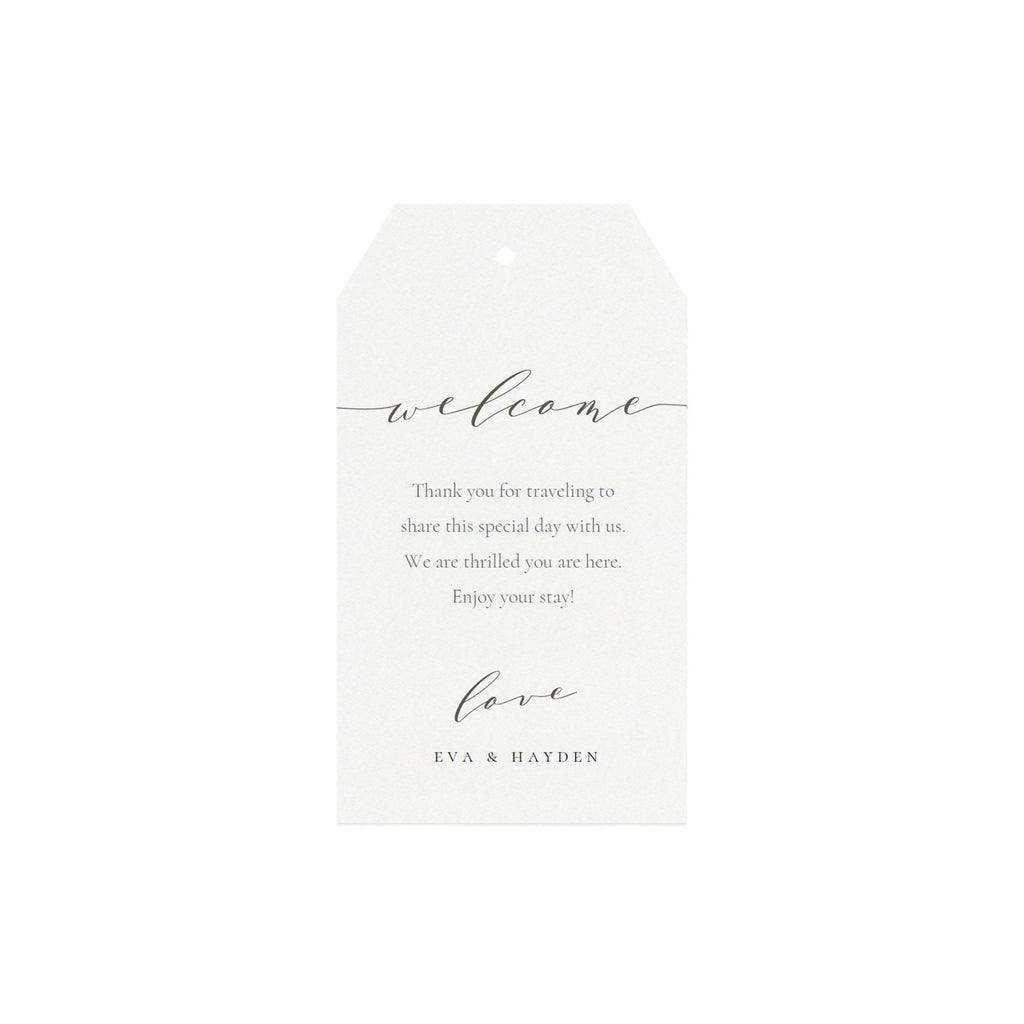 Slate Gray Wedding Welcome Tag Template: Calligraphy Gift Bag (PDF Instant Download)