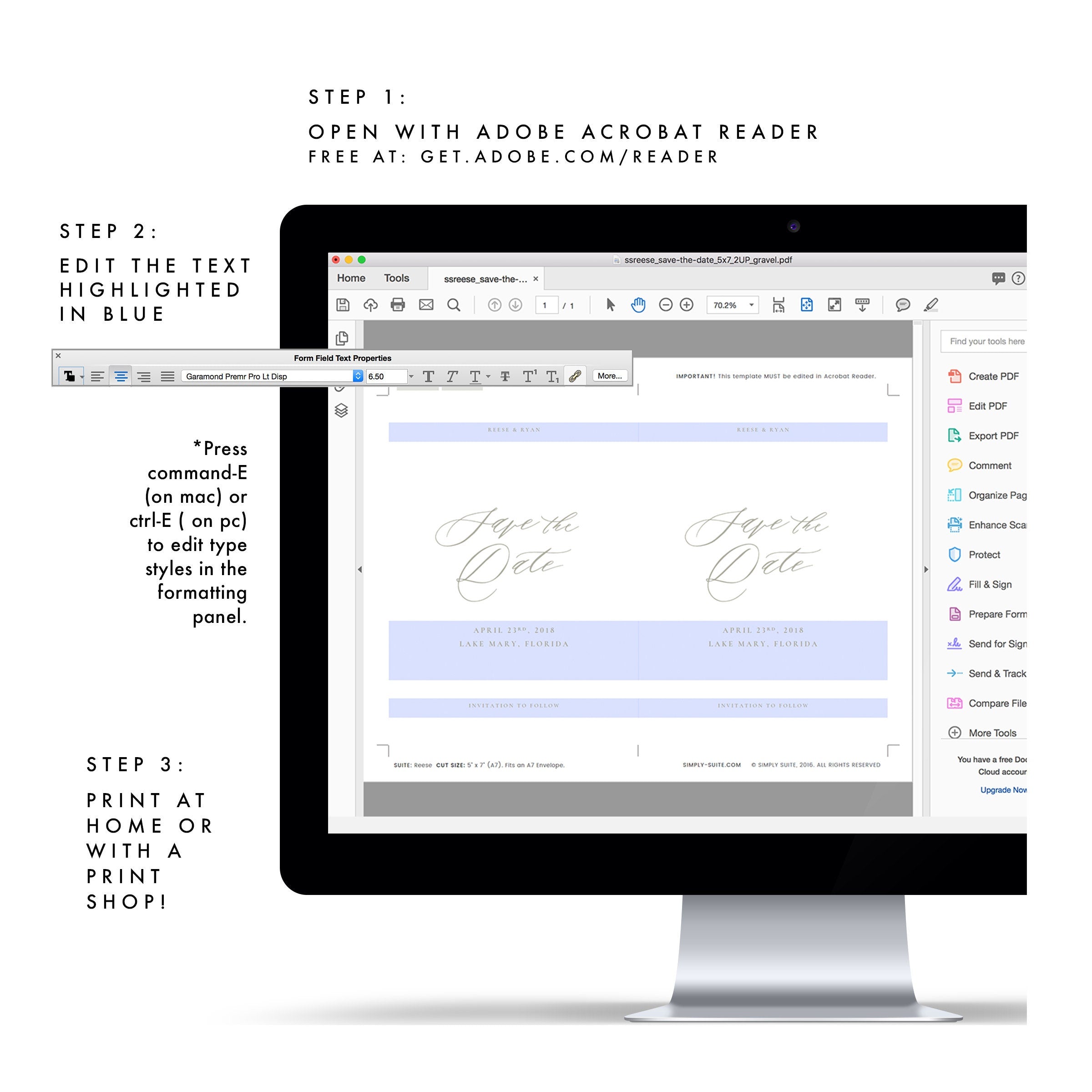 Minimalist Calligraphy Save the Date Template: Gravel Gray (PDF Instant Download)