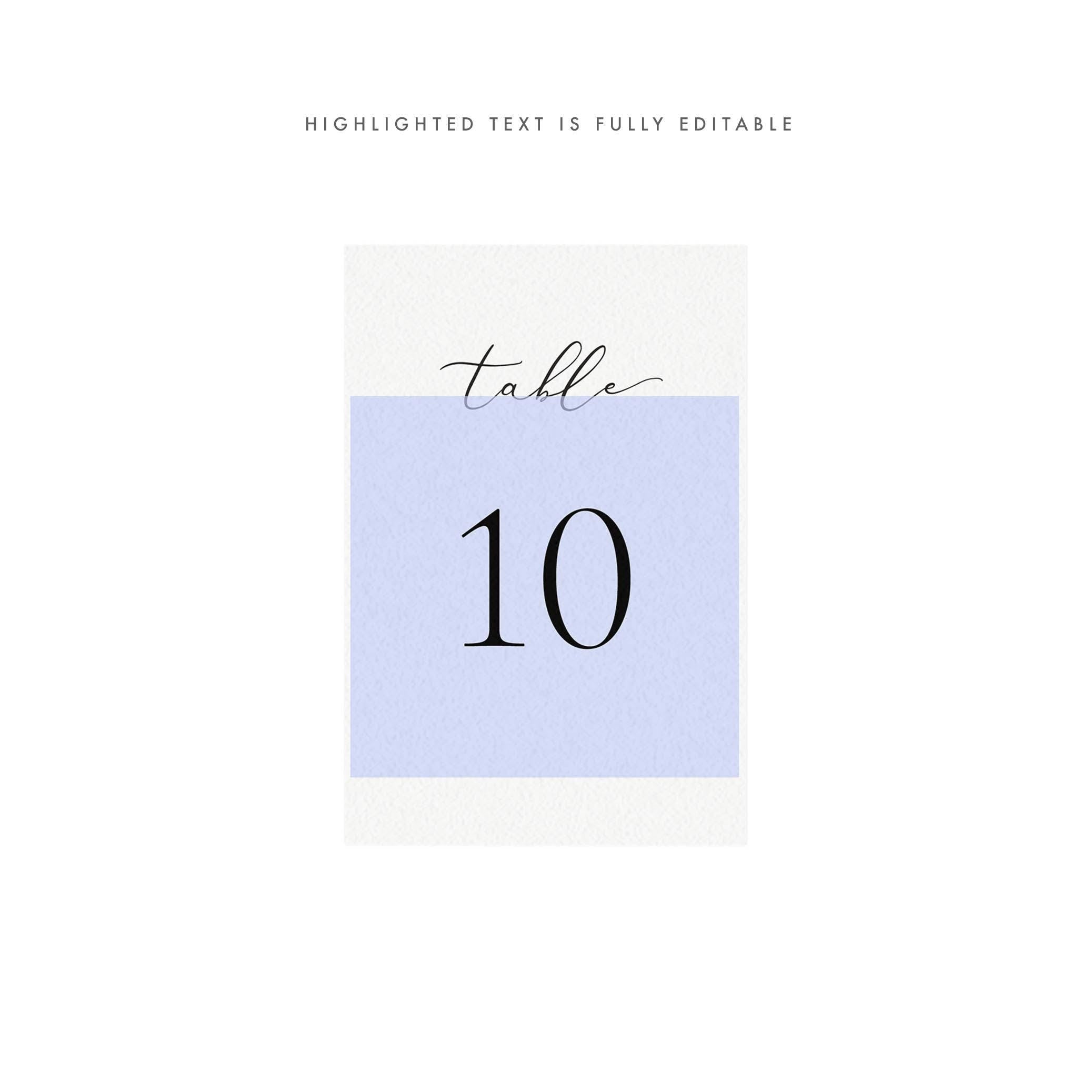 Calligraphy Wedding Table Numbers: Reese Printable Template (PDF)