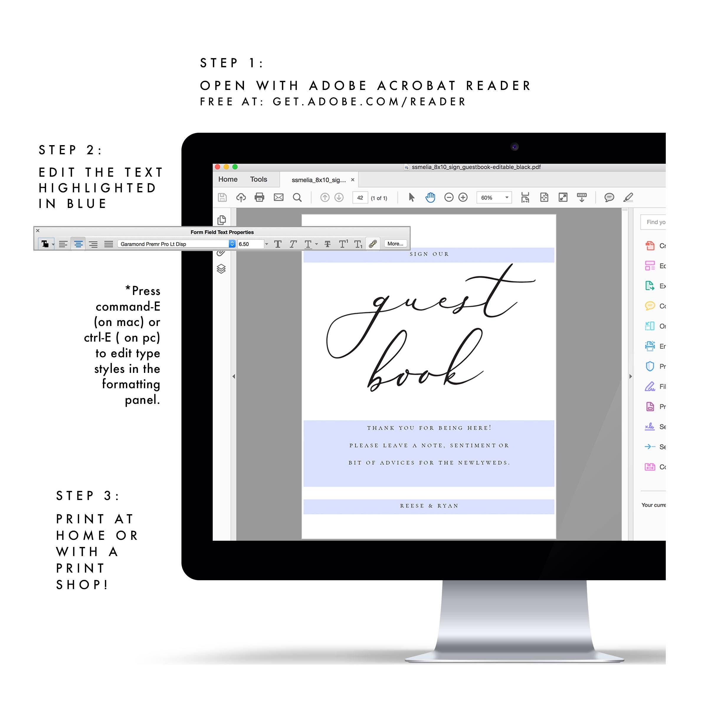 Marlow Guest Book Sign Template: Minimalist Wedding Decor (PDF Instant Download)