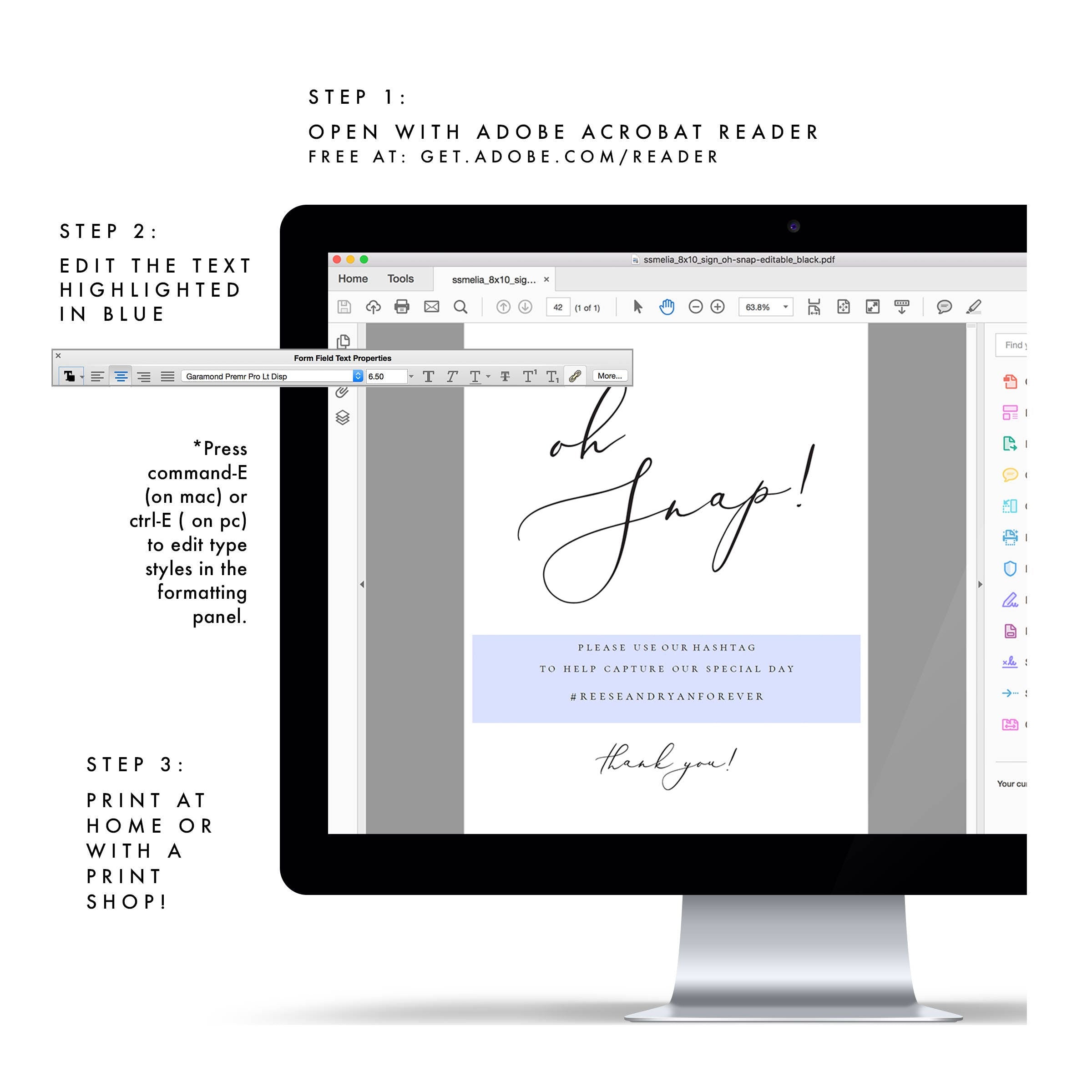 Calligraphy Oh Snap Wedding Sign Template: Minimalist Social Media (PDF Instant Download)