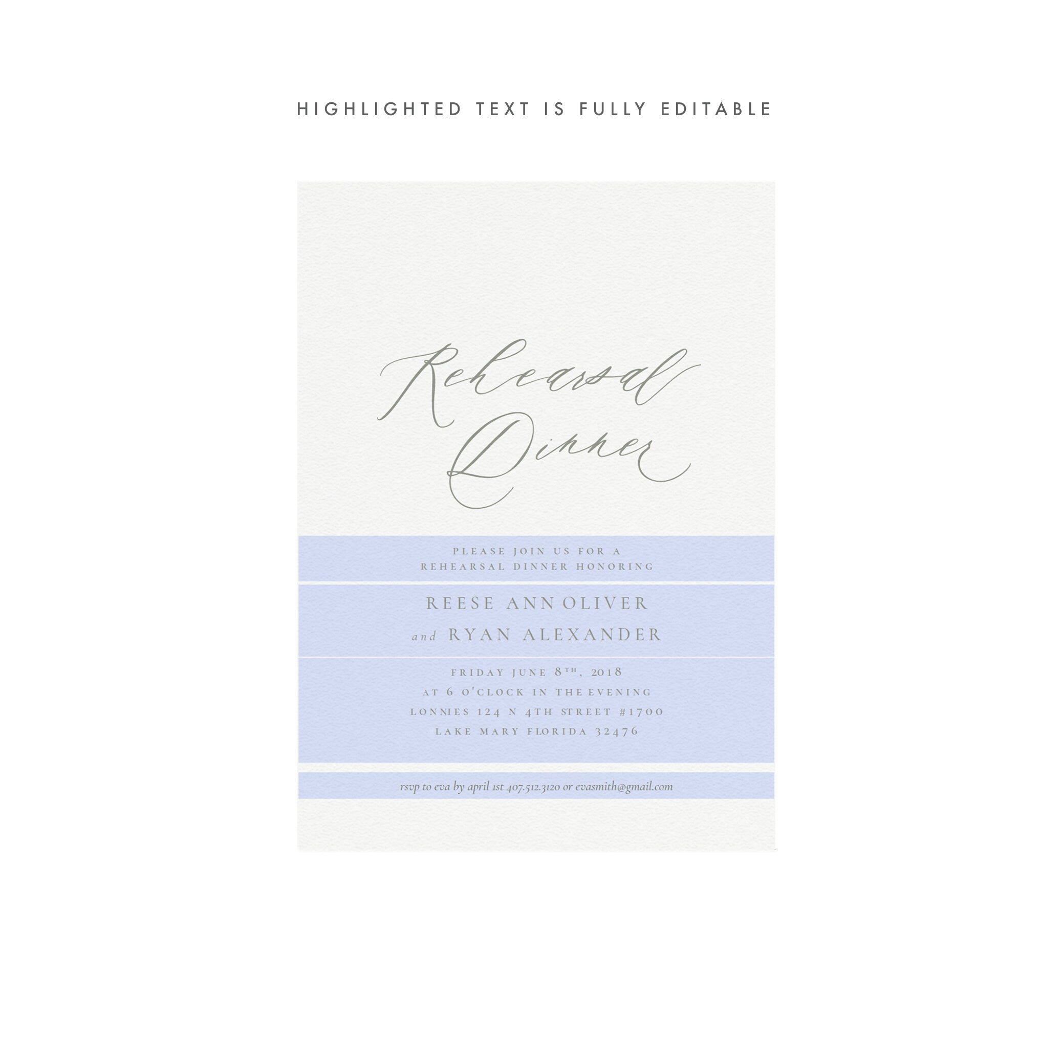 Sage Gray Calligraphy Rehearsal Dinner Invitation Template (PDF)