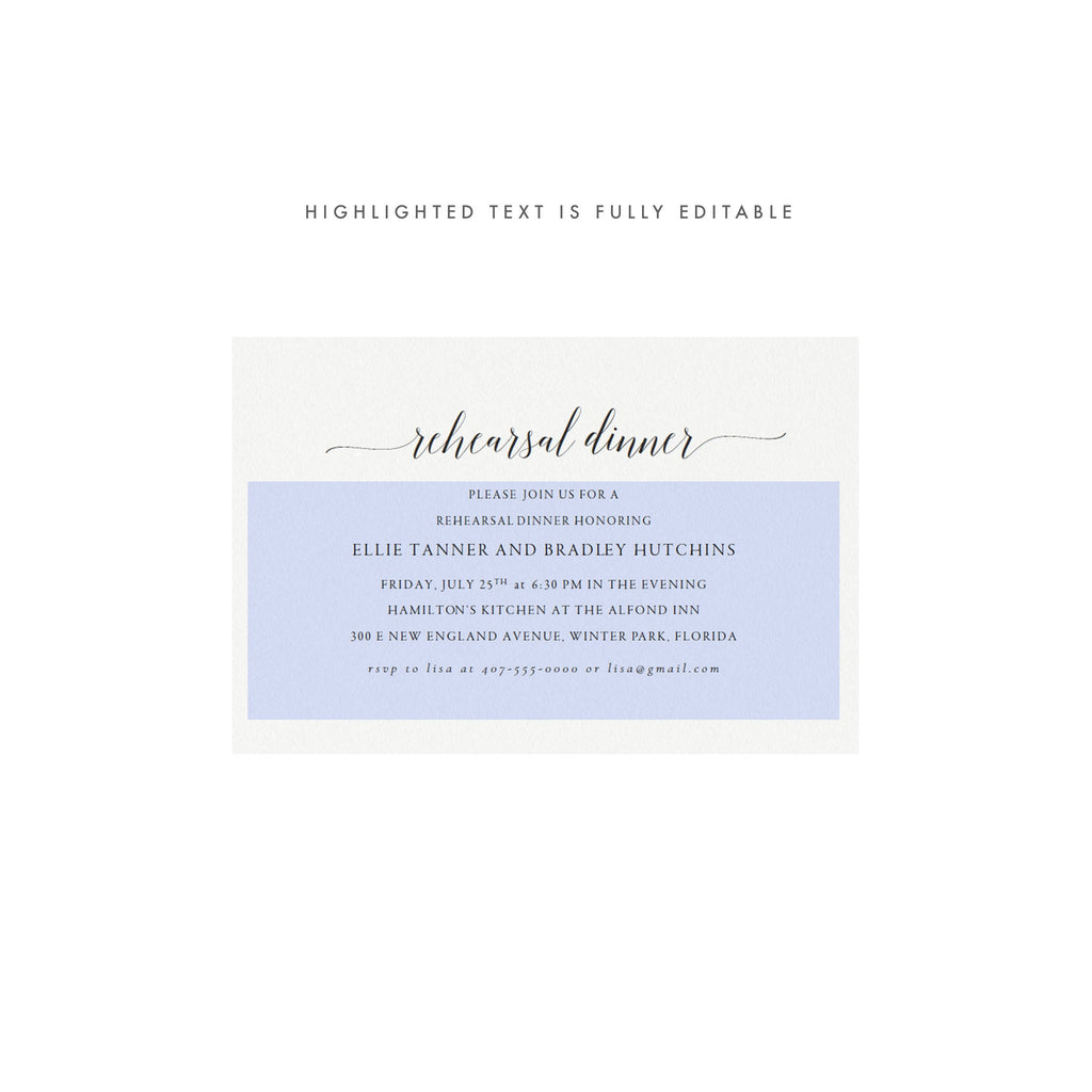Elegant Rehearsal Dinner Invitation Template: Whimsical Calligraphy (PDF Instant Download)