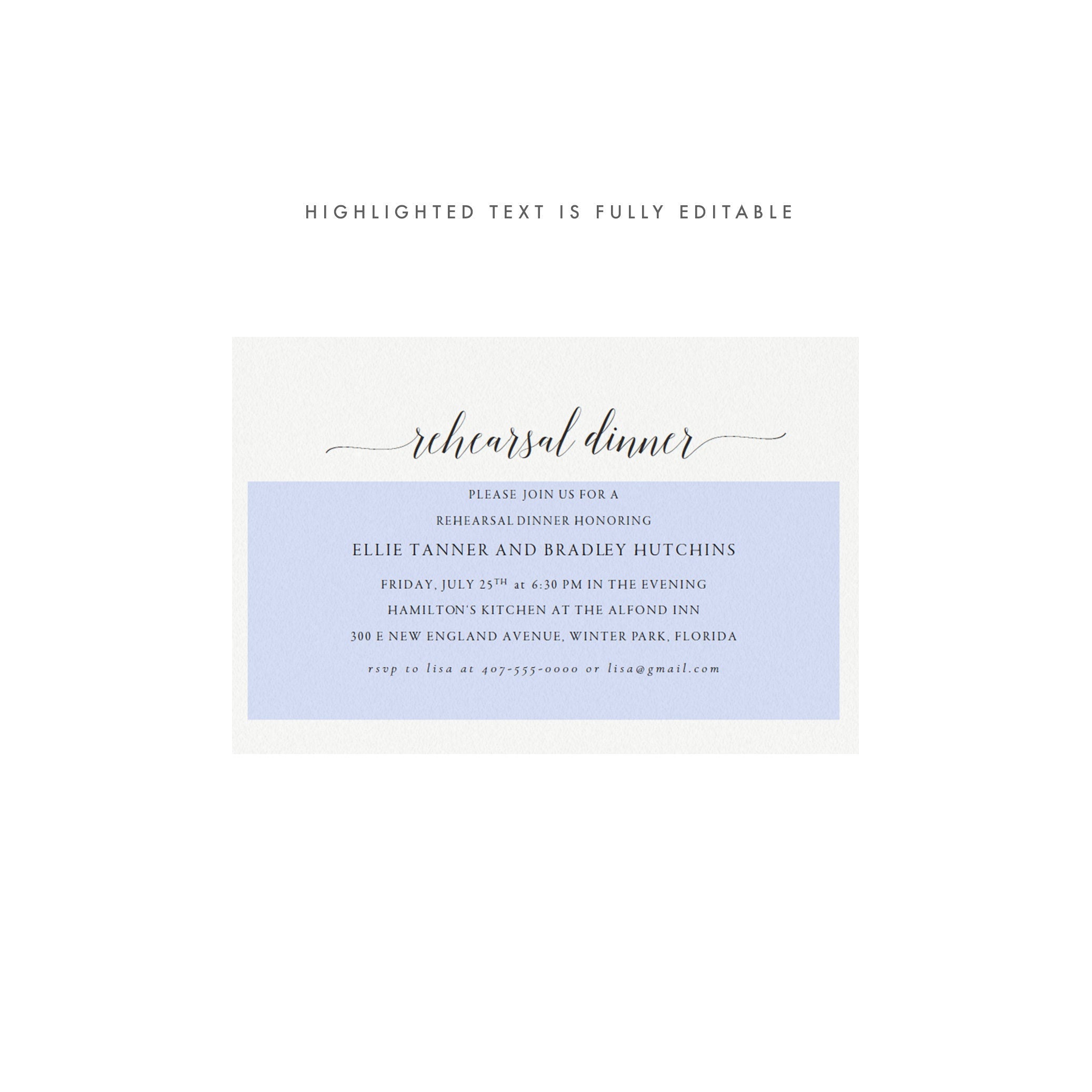 Elegant Rehearsal Dinner Invitation Template: Whimsical Calligraphy (PDF Instant Download)