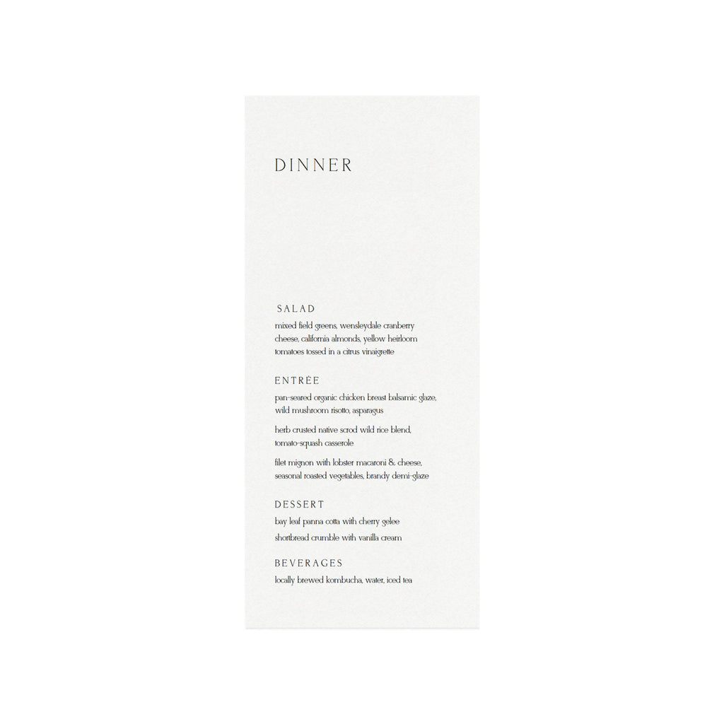 Minimalist Dinner Menu Template: Editable PDF, Modern Wedding (4x9)
