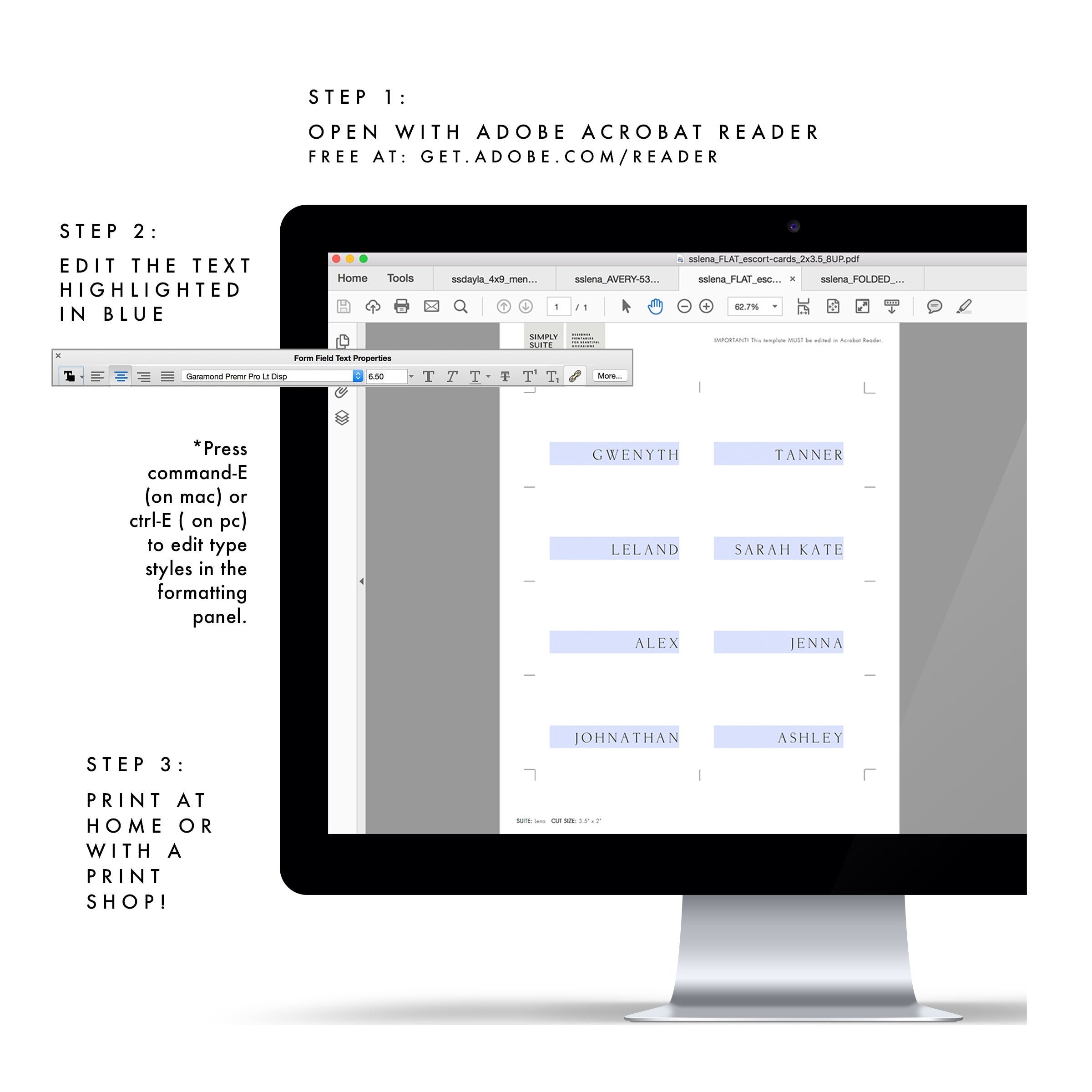Minimalist Wedding Place Card Template: Dayla Suite, Editable PDF (3.5x2)