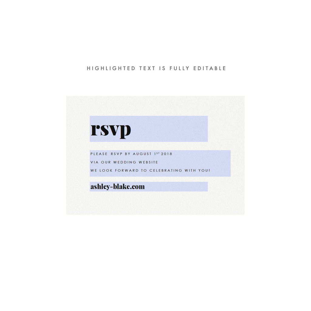 Minimalist Wedding RSVP Card: Black and Bold (PDF Instant Download)