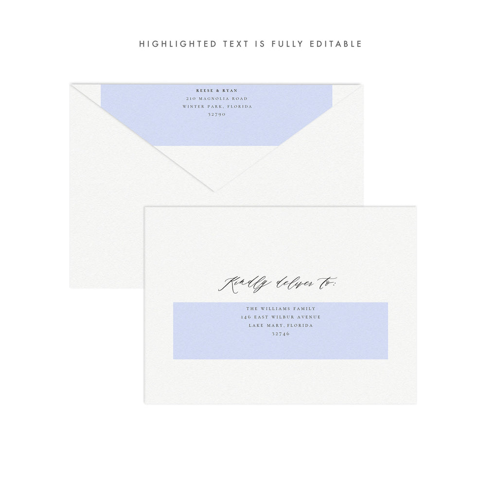 Reese A7 Envelope Template: Printable Calligraphy (PDF Instant Download)