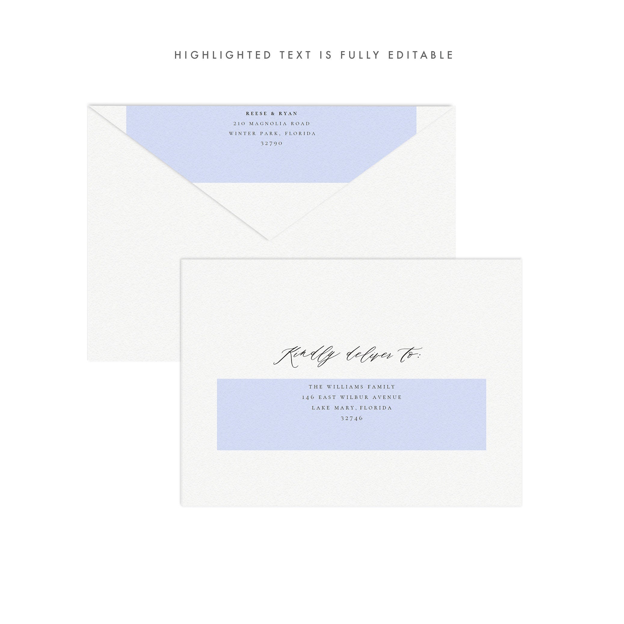 Reese A7 Envelope Template: Printable Calligraphy (PDF Instant Download)