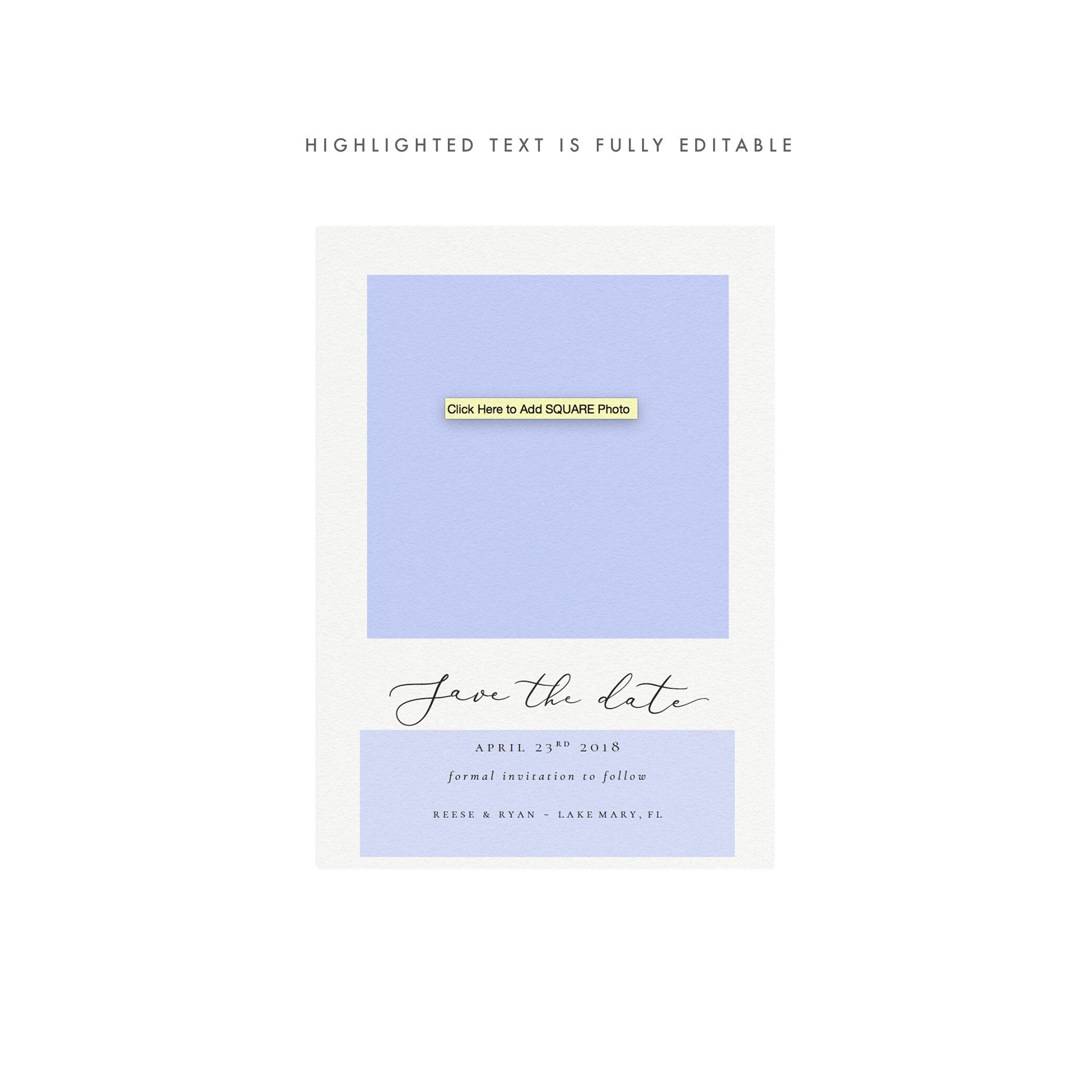 Minimalist Calligraphy Photo Save the Date Template (PDF Download)