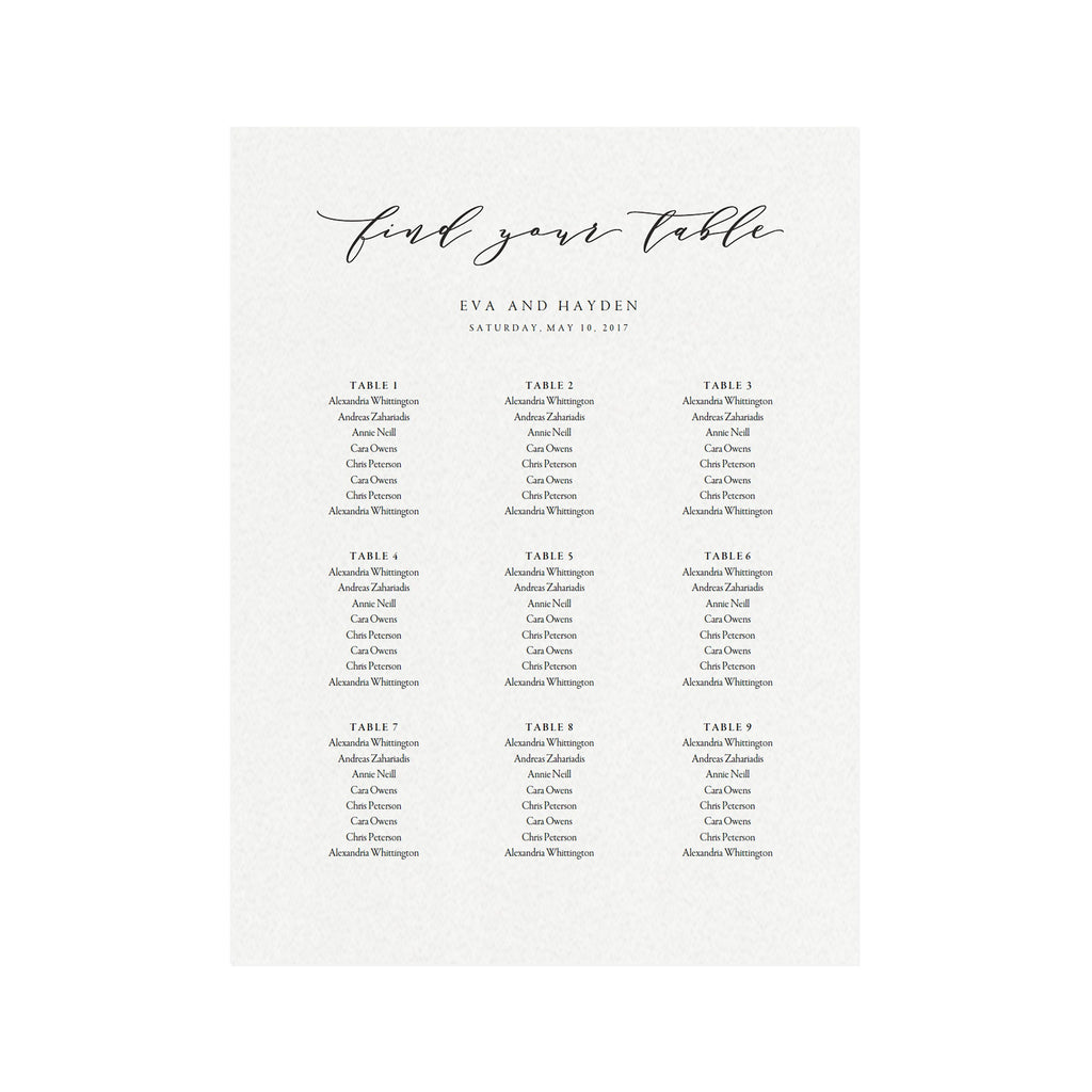 Calligraphy Wedding Seating Chart Template: Melia, 18x24 (Printable PDF)