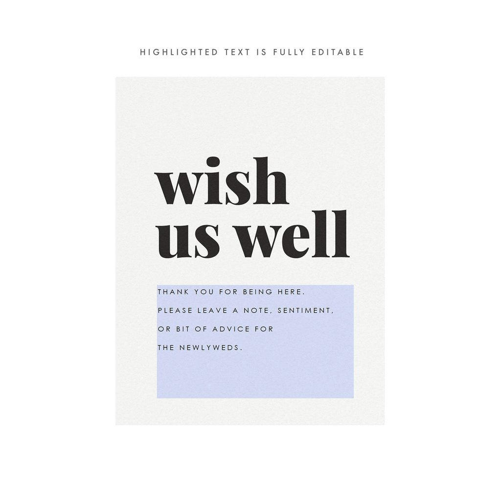 Fairfax Wish Us Well Wedding Sign: Modern Serif (PDF Template)