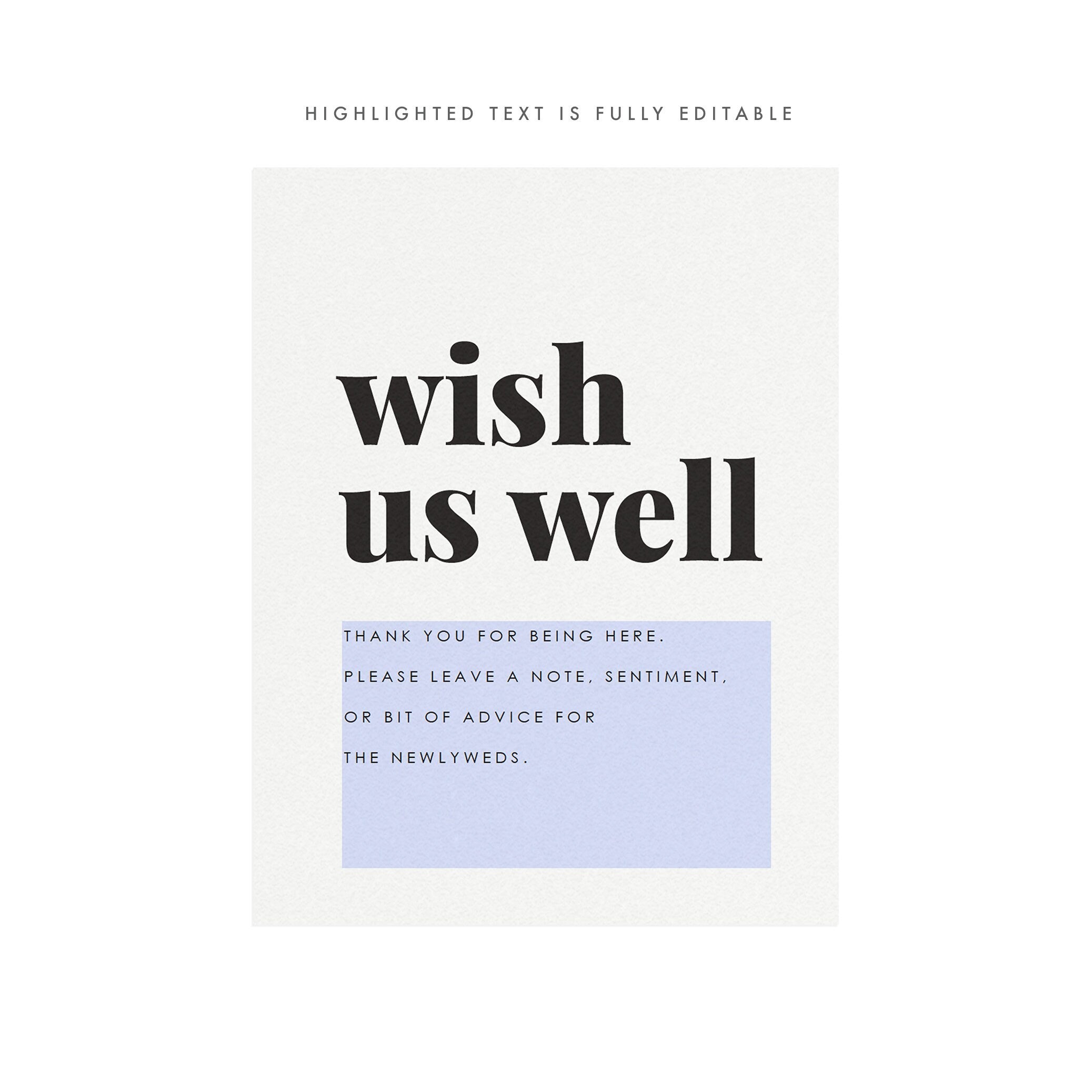 Fairfax Wish Us Well Wedding Sign: Modern Serif (PDF Template)