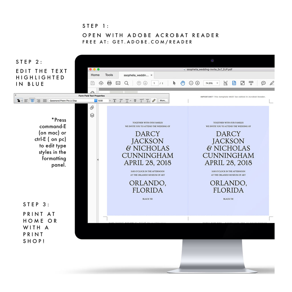 Modern Typographic Wedding Invitation Template: Ophelia (PDF Download)