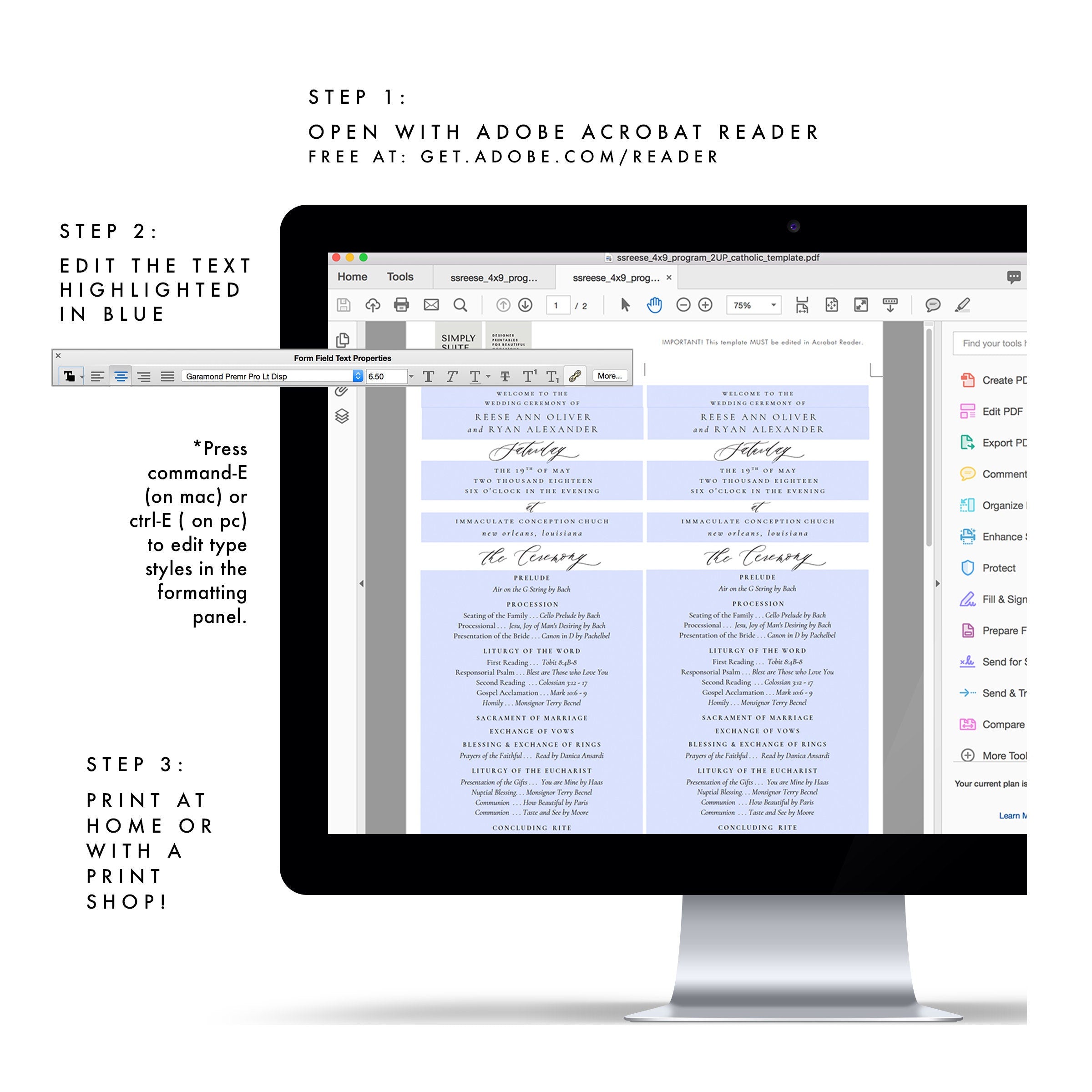 Catholic Wedding Program Template: Black Calligraphy (Printable PDF)