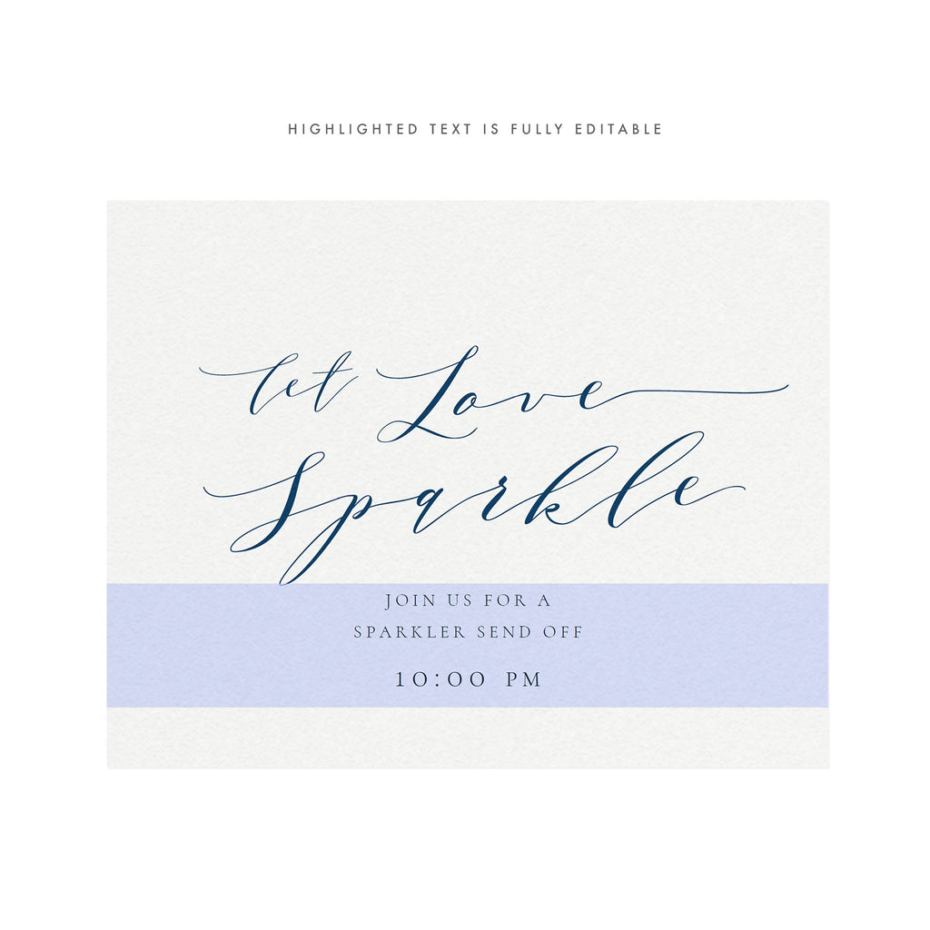 Melia: Sparkler Send Off Sign in Navy Blue, 5x7, 8x10, 11x14, Let Love Sparkle, Wedding Sign, Template, Reception Sign, PDF Instant Download