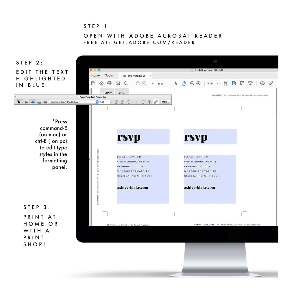 Minimalist Wedding Website RSVP Card Template (PDF Instant Download)