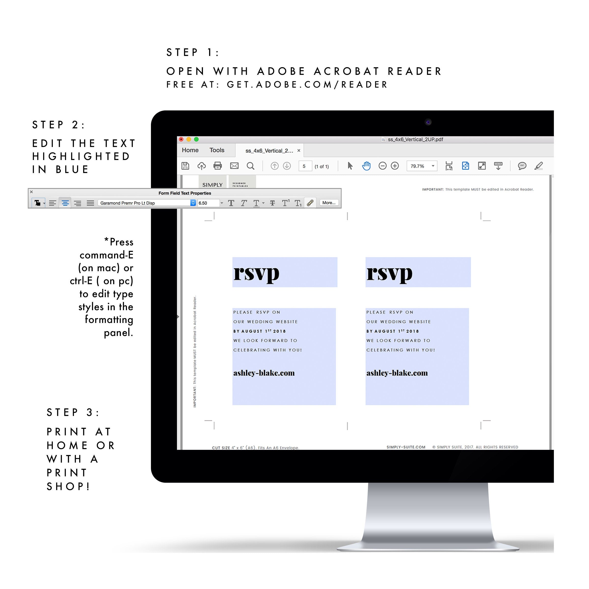 Minimalist Wedding Website RSVP Card Template (PDF Instant Download)