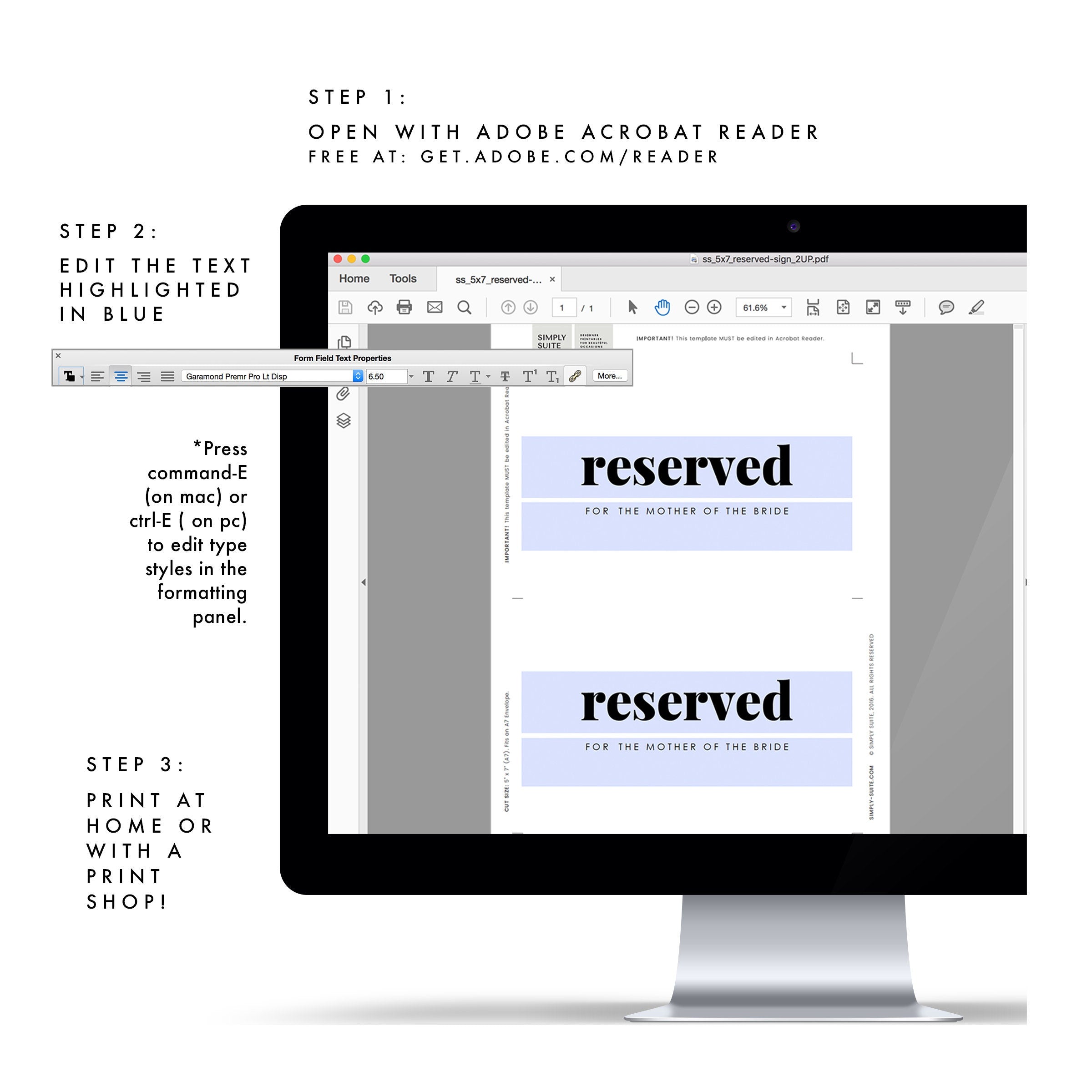 Fairfax Reserved Table Cards Template: Flat & Folded (PDF)