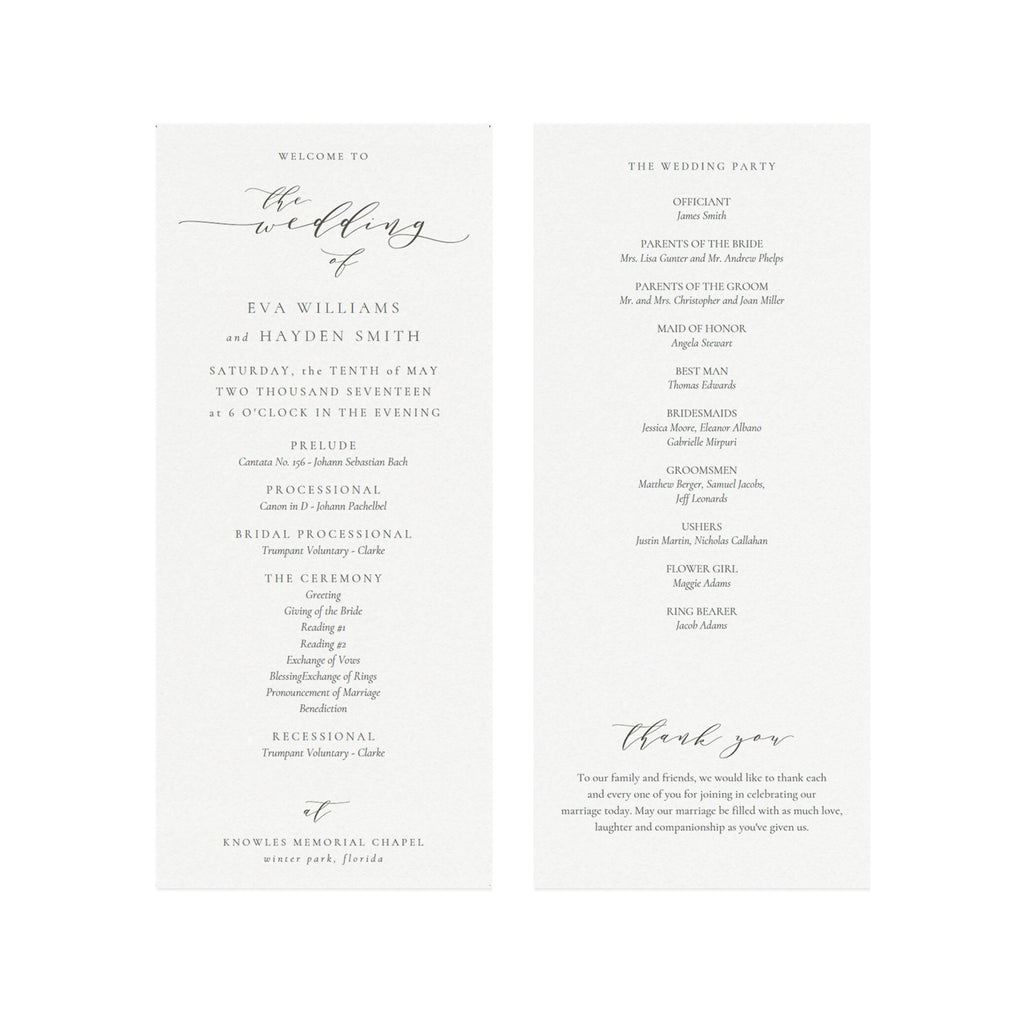 Slate Gray Calligraphy Wedding Program Template (PDF)