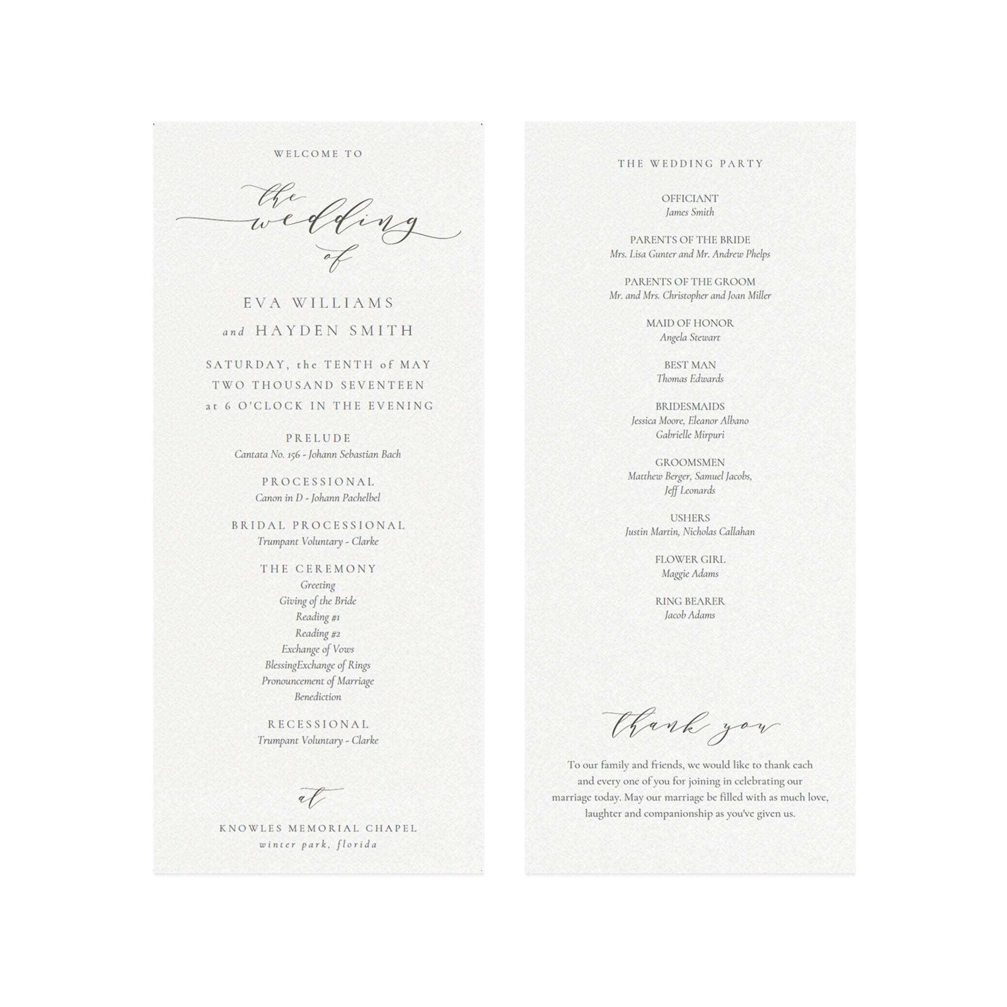 Slate Gray Calligraphy Wedding Program Template (PDF)