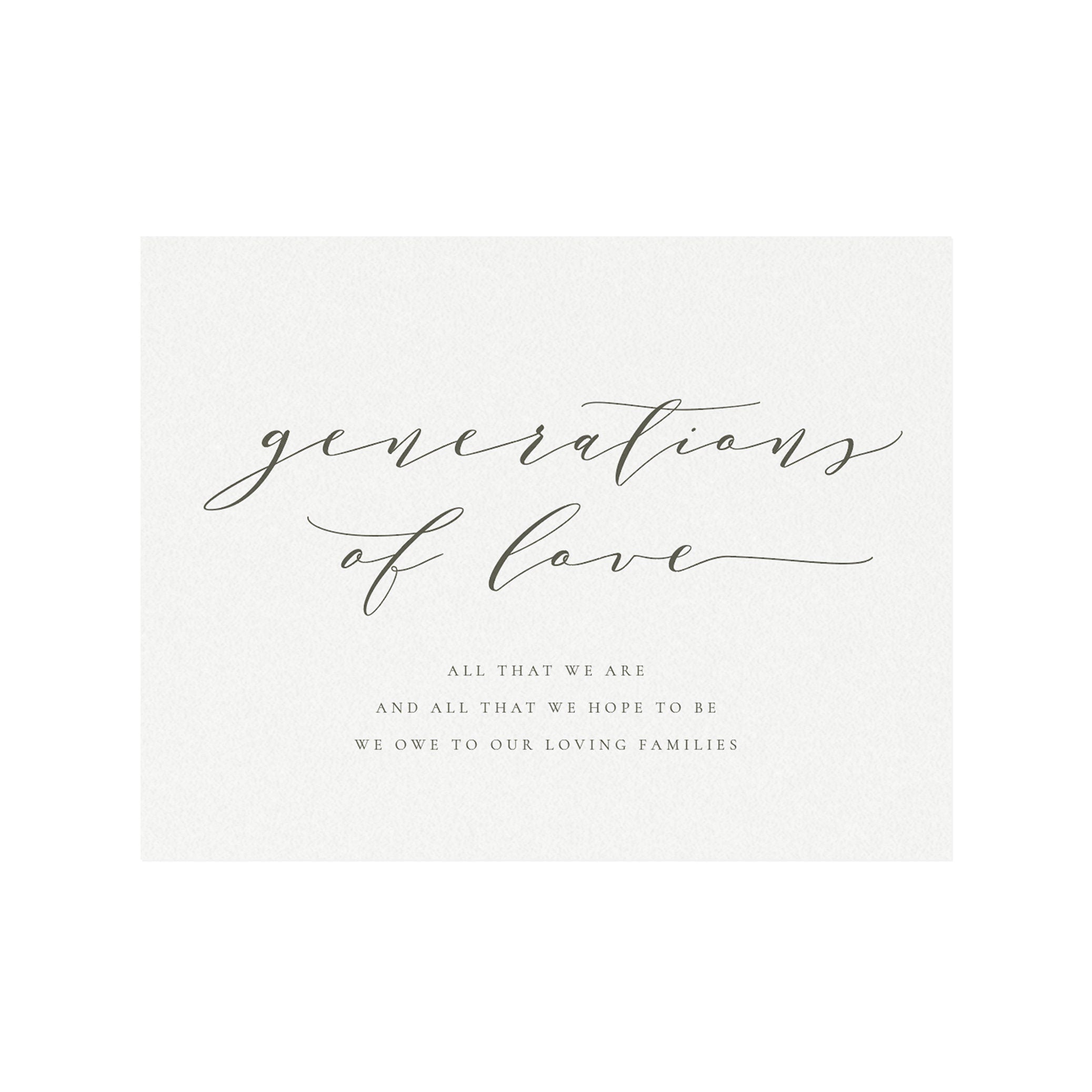 Generations of Love Wedding Sign: Calligraphy Print (PDF Download)