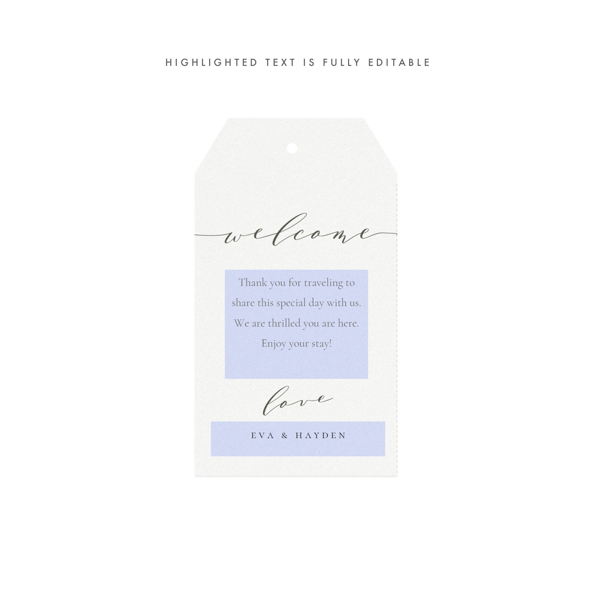 Slate Gray Wedding Welcome Tag Template: Calligraphy Gift Bag (PDF Instant Download)