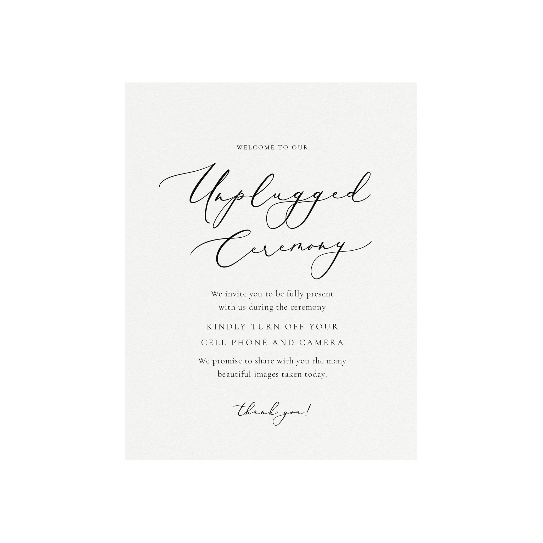 Unplugged Wedding Ceremony Sign: Modern Calligraphy (PDF Download)