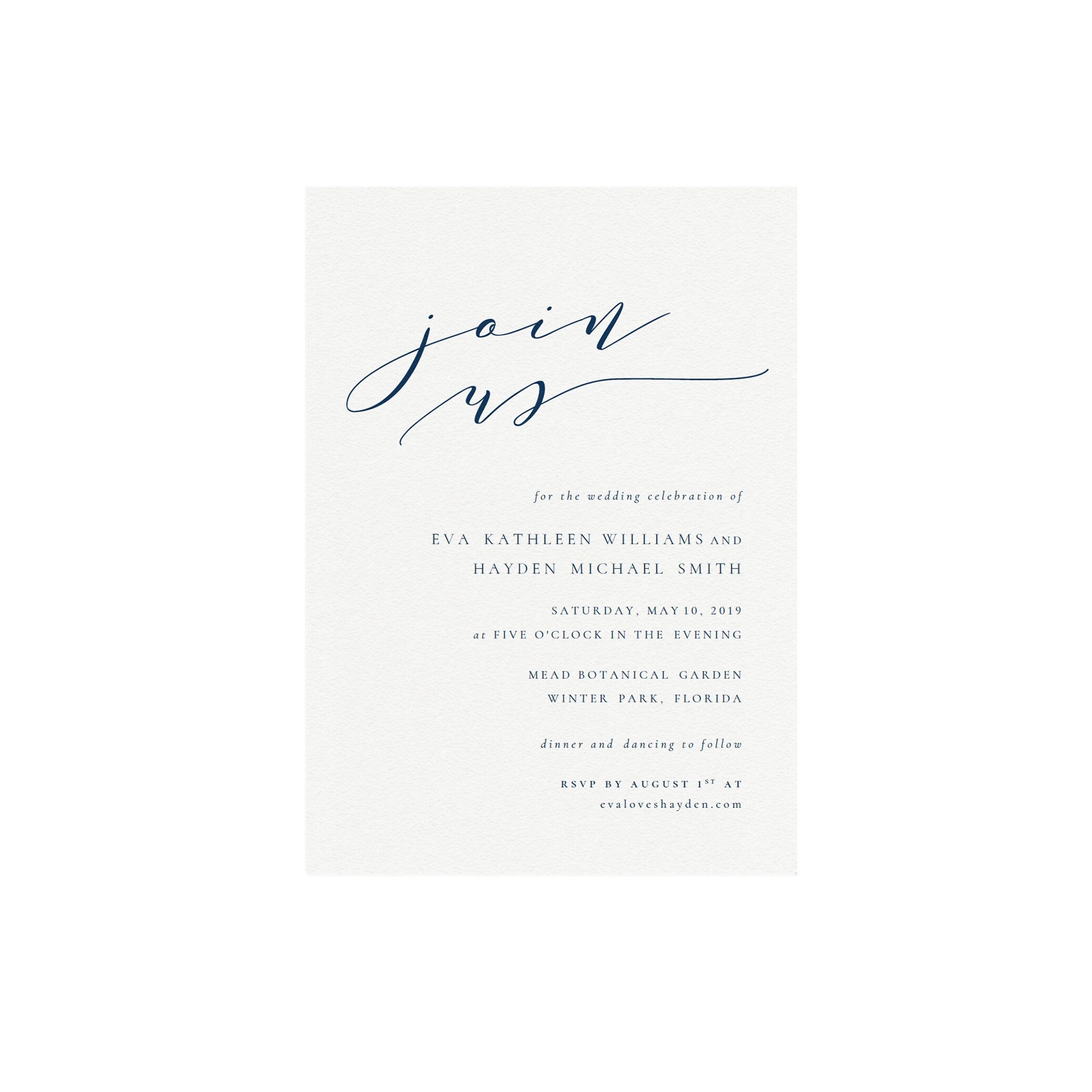 Navy Calligraphy Wedding Invitation Template: Melia Suite (PDF)