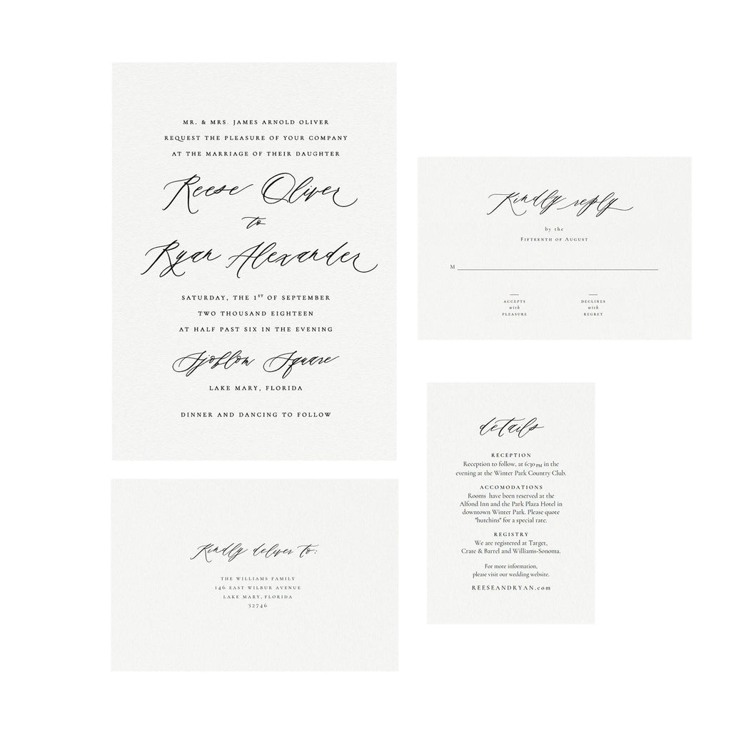Calligraphy Wedding Invitation Template: Editable Printable Suite (PDF)