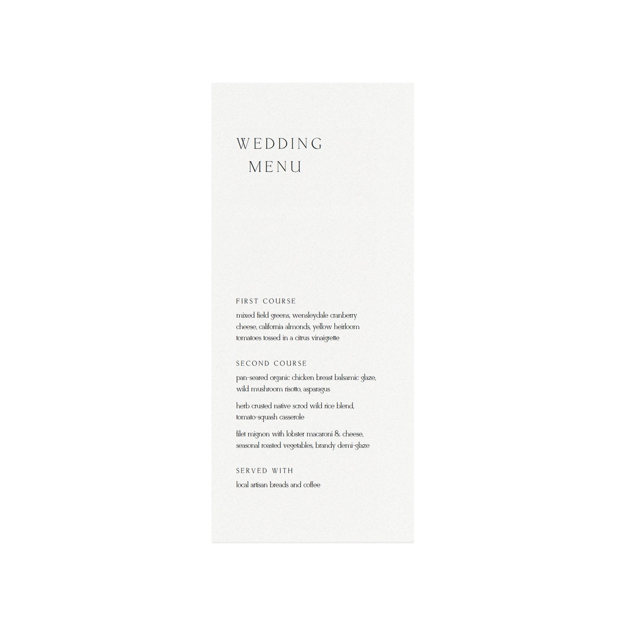 Minimalist Wedding Menu Template: Printable 4x9 Reception Dinner (PDF)