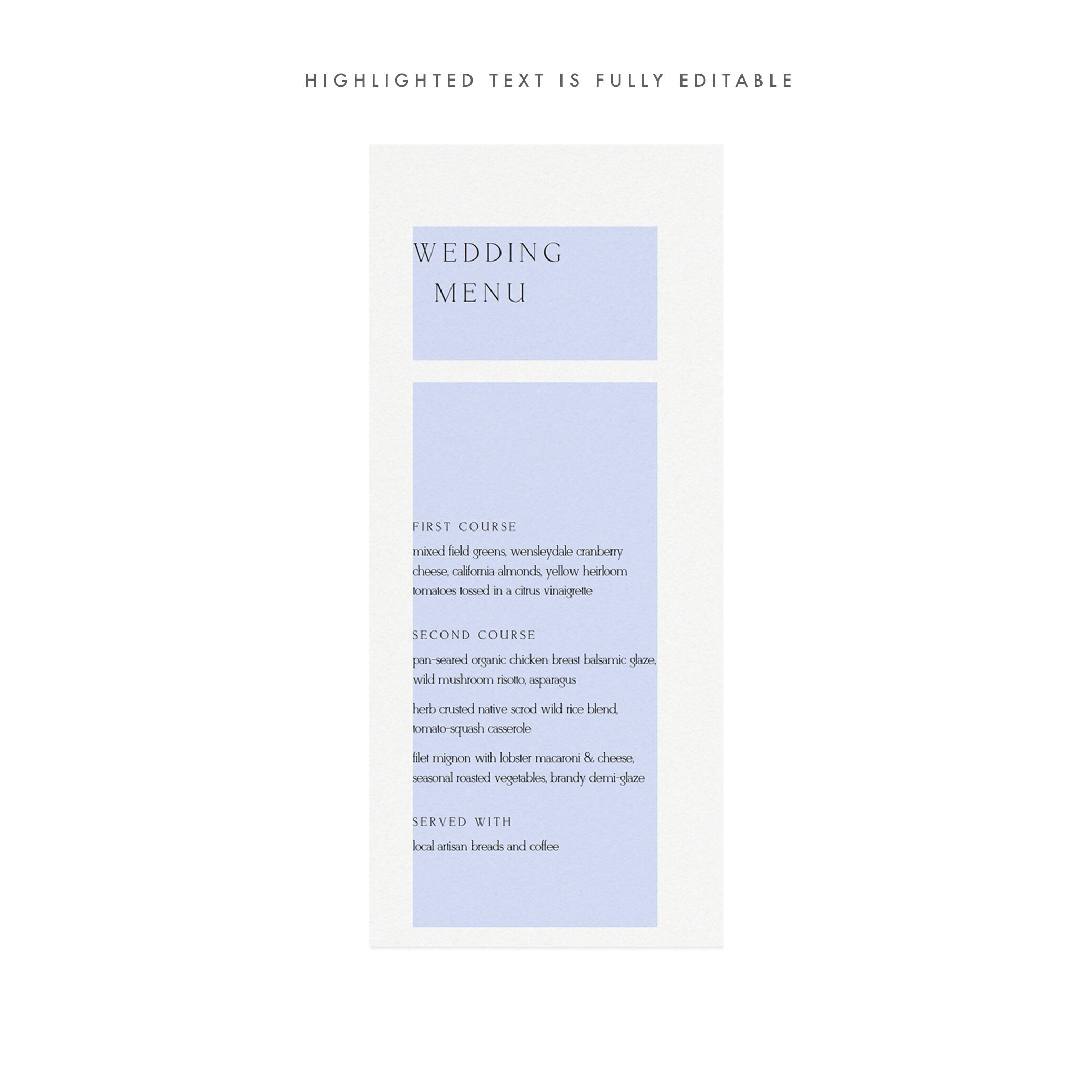 Minimalist Wedding Menu Template: Printable 4x9 Reception Dinner (PDF)