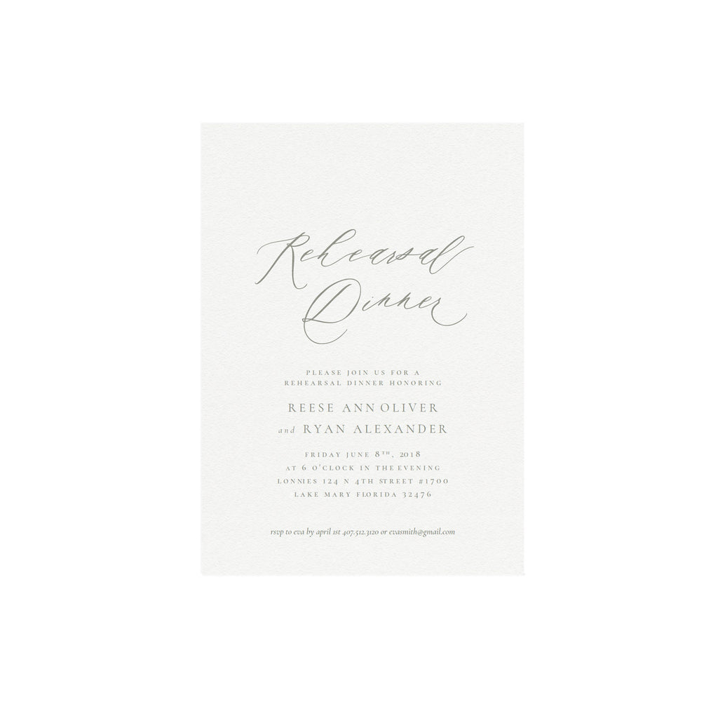 Sage Gray Calligraphy Rehearsal Dinner Invitation Template (PDF)