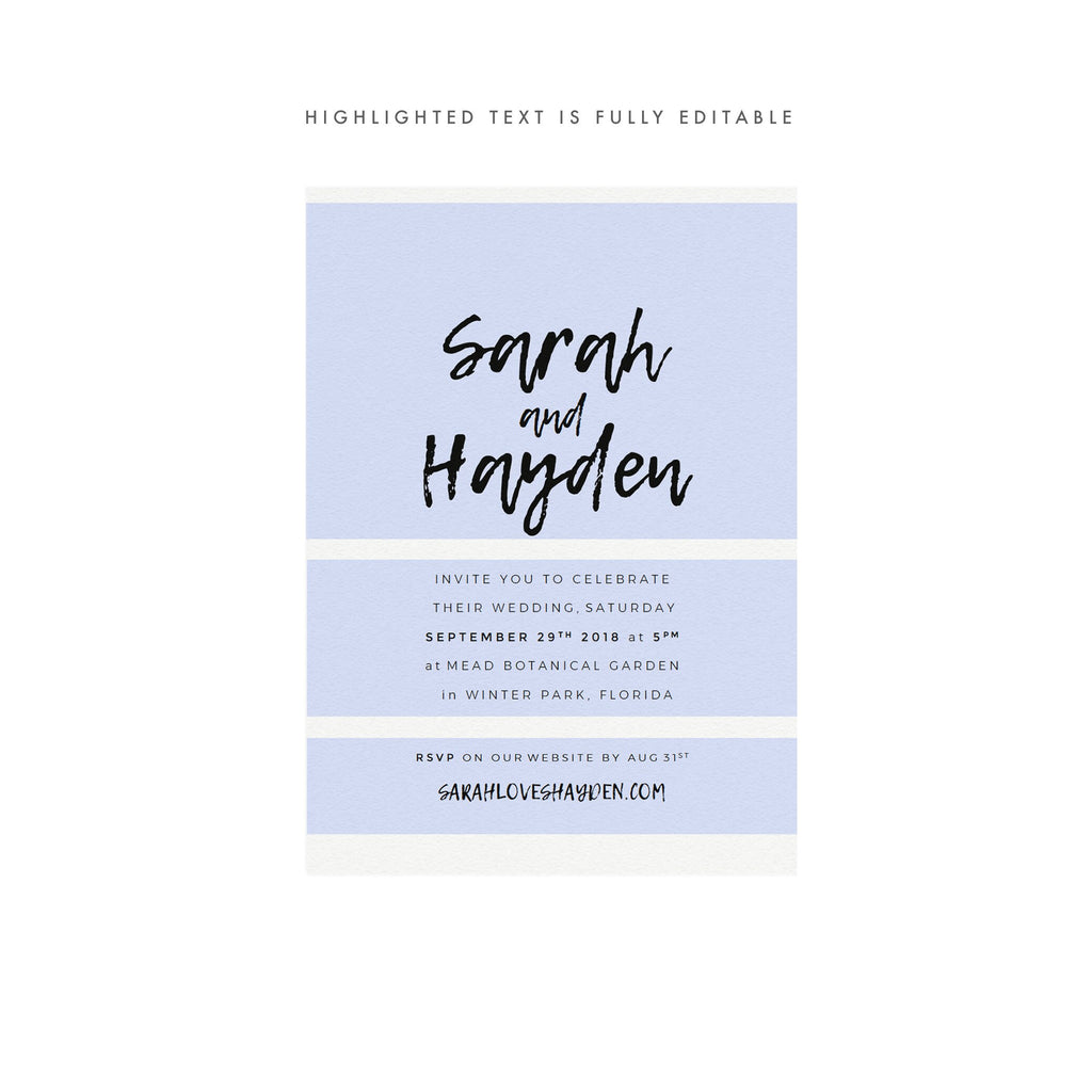 Modern Brush Script Wedding Invitation Template: 5x7 Printable (PDF)
