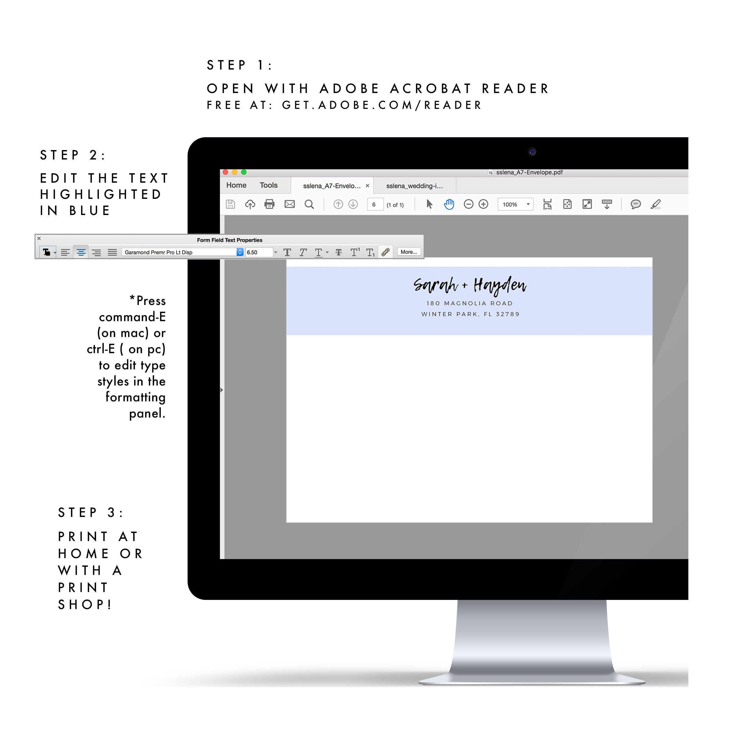 Calligraphy A7 Envelope Template: Modern Brush Script (PDF Download)