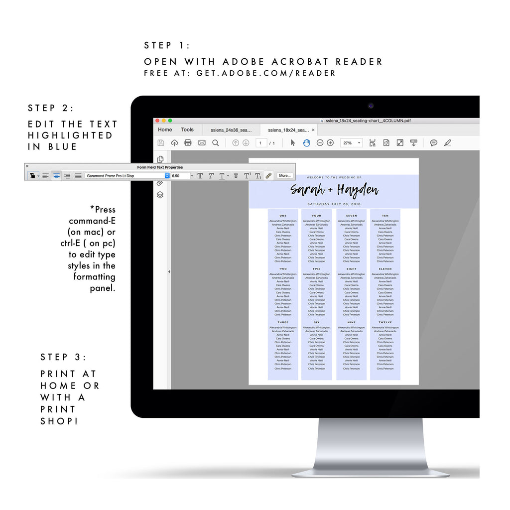 Calligraphy Wedding Seating Chart Sign Printable (PDF Instant Download)