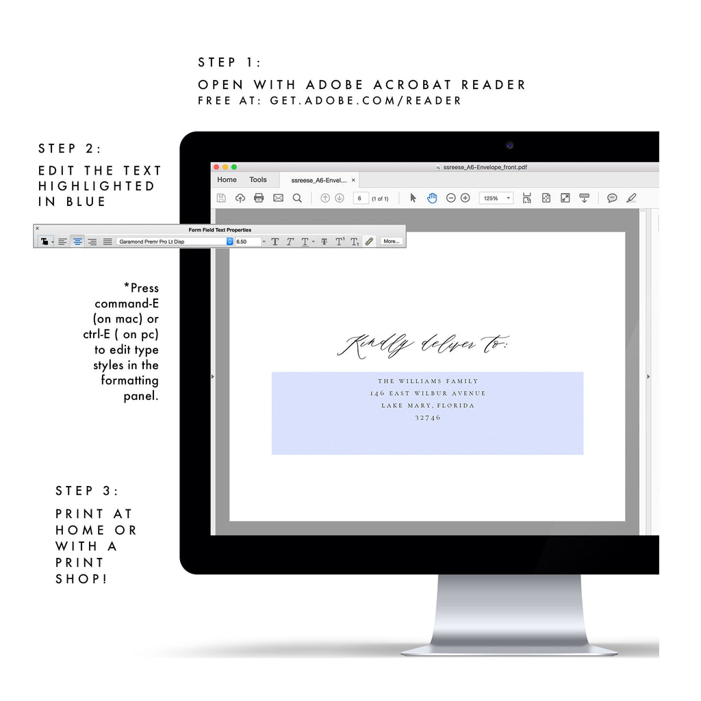 Reese A7 Envelope Template: Printable Calligraphy (PDF Instant Download)