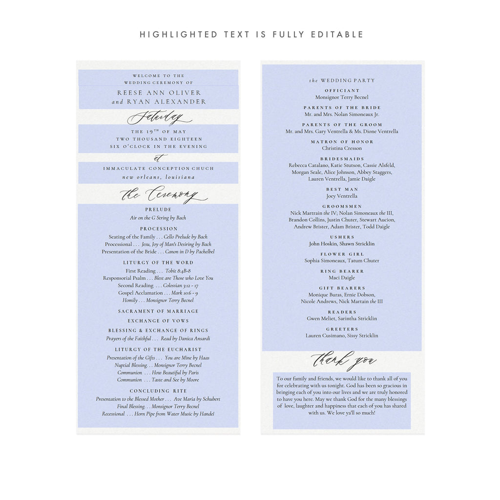 Catholic Wedding Program Template: Black Calligraphy (Printable PDF)