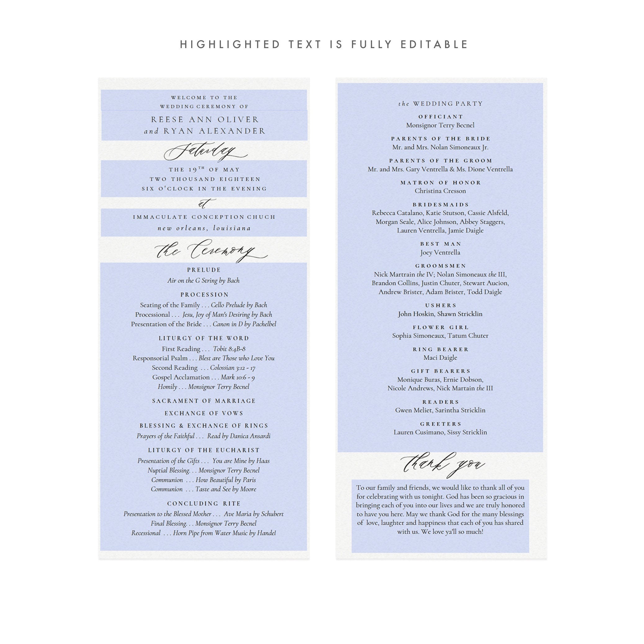 Catholic Wedding Program Template: Black Calligraphy (Printable PDF)