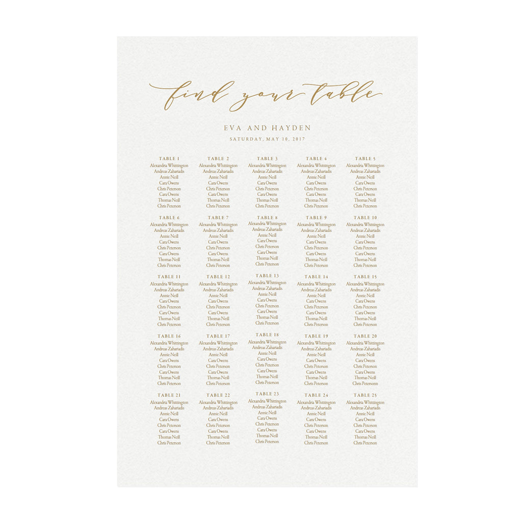 Gold Calligraphy Wedding Seating Chart Template (PDF Download)