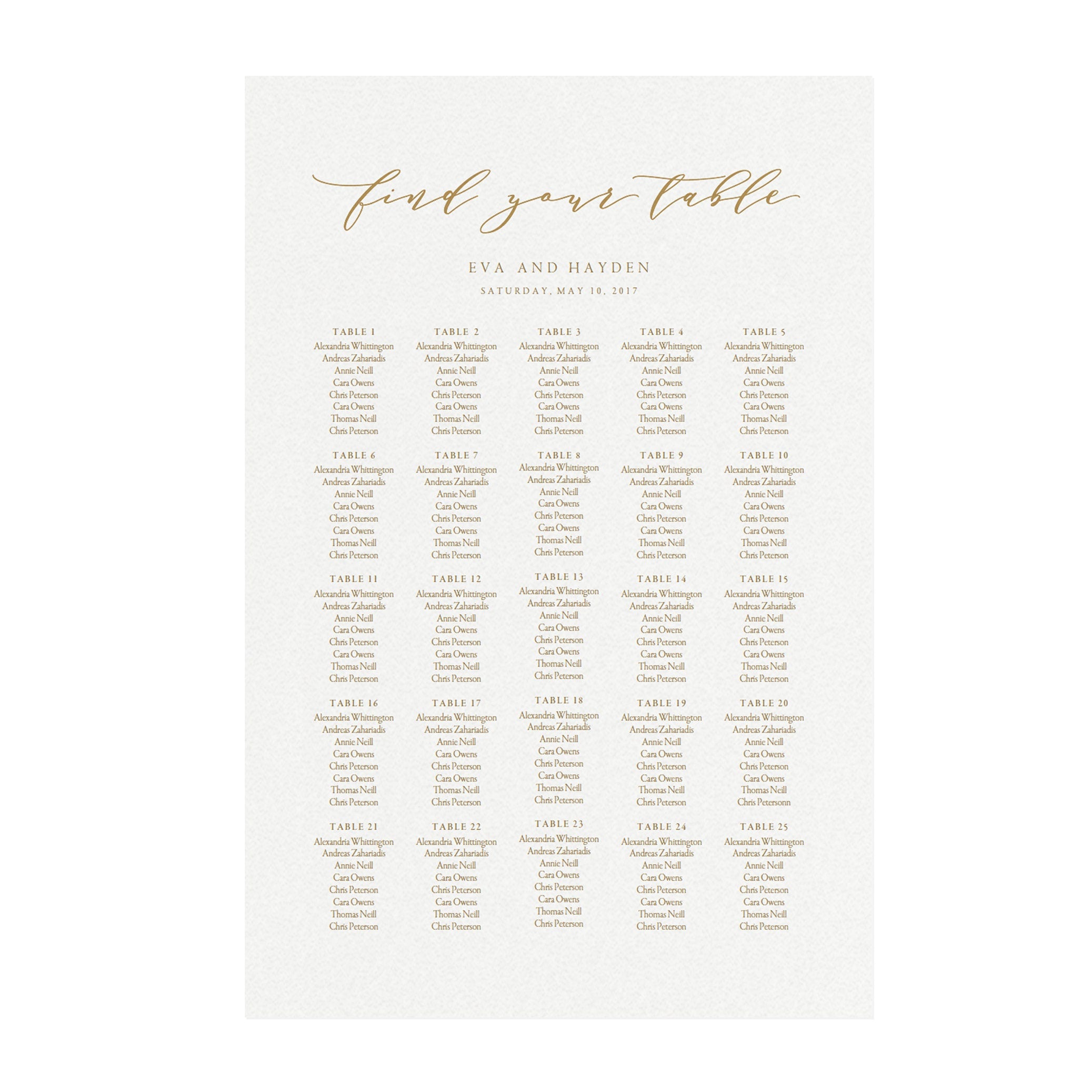 Gold Calligraphy Wedding Seating Chart Template (PDF Download)